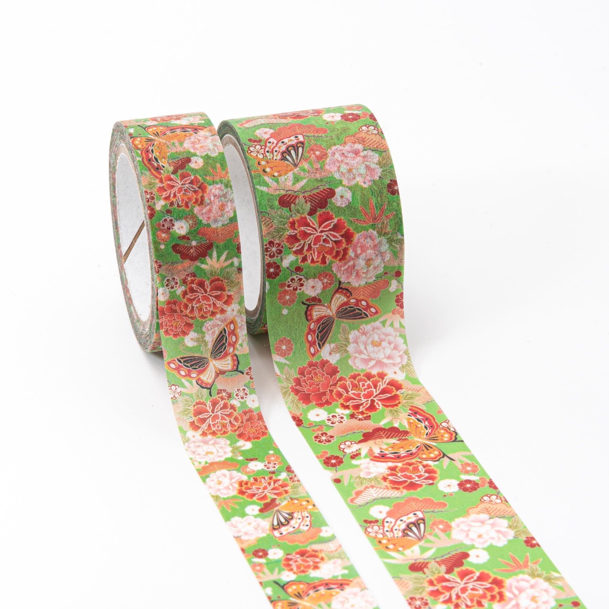 Kimono Beauty Iyo washi tape Pine, Bamboo, and Plum with Butterflies Japanese applied to journal page
