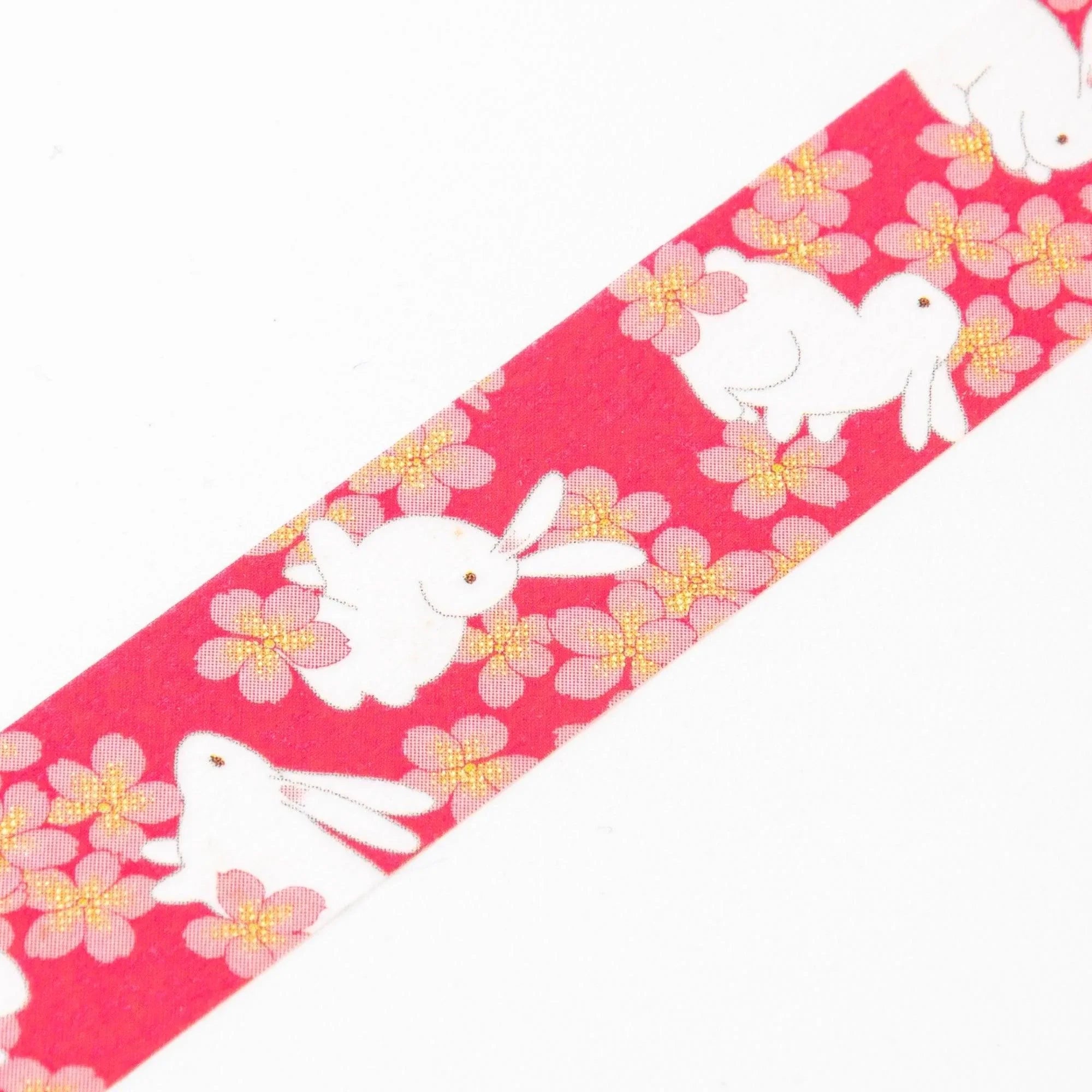 Sakura Rabbits Japanese washi tape detailed view showing cute rabbits among cherry blossoms Japanese design