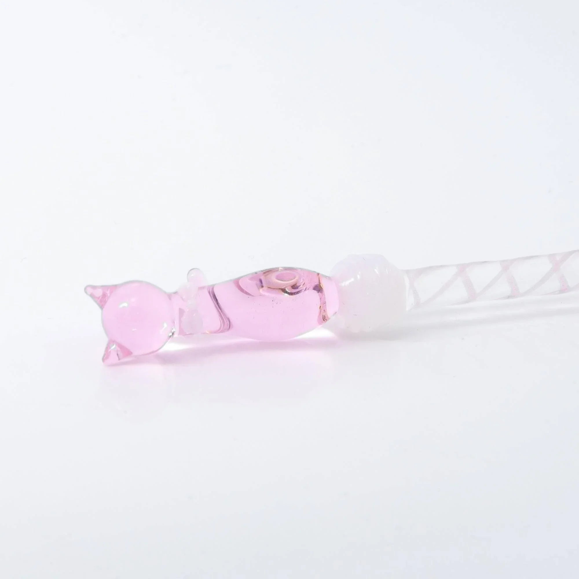 Pink Nyanko Cat glass dip pen full length showing pink handle with adorable cat character motif details throughout