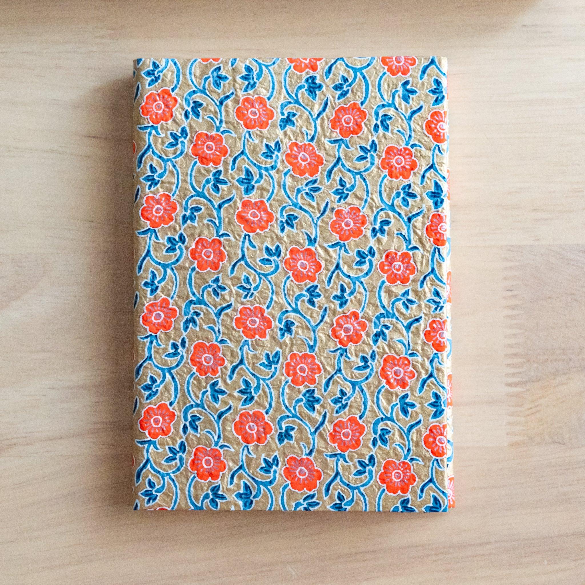 Red Flower Hand-Dyed Yuzen Washi Book Co, variant 1: front display product shown in detail with full visual clarity