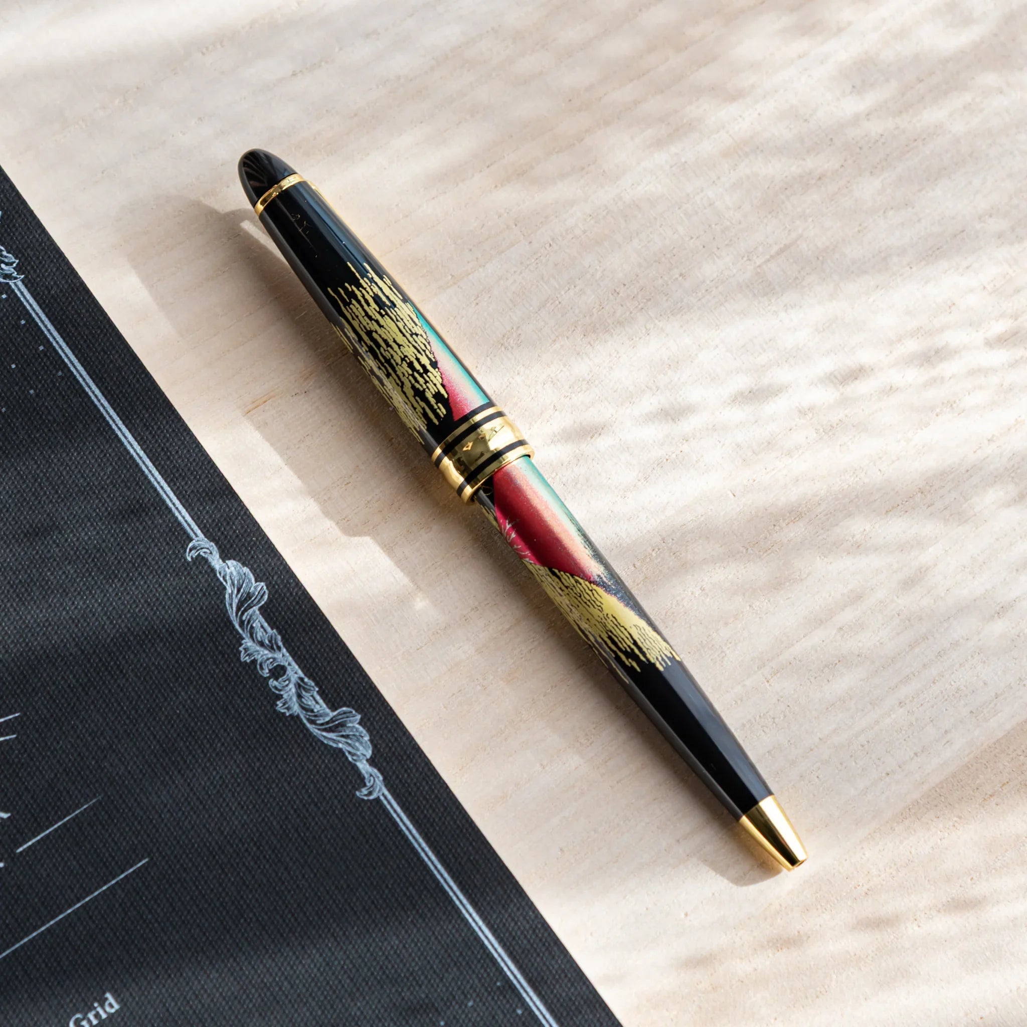 Red Mt.Fuji Yamanaka Retractable Ballpoint Pen, detailed close-up of craftsmanship providing full visual representation and p