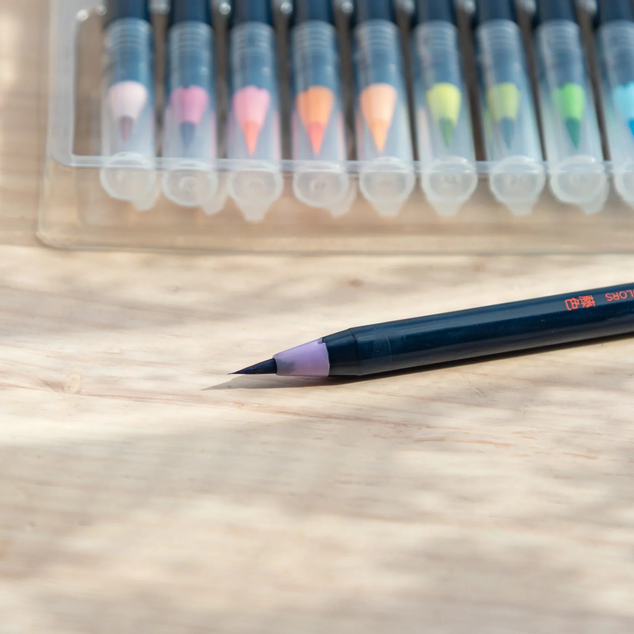Akashiya Sai Watercolor Brush Pens - Soft Japanese Traditional Colors (15 Colors), three-quarter angle of product