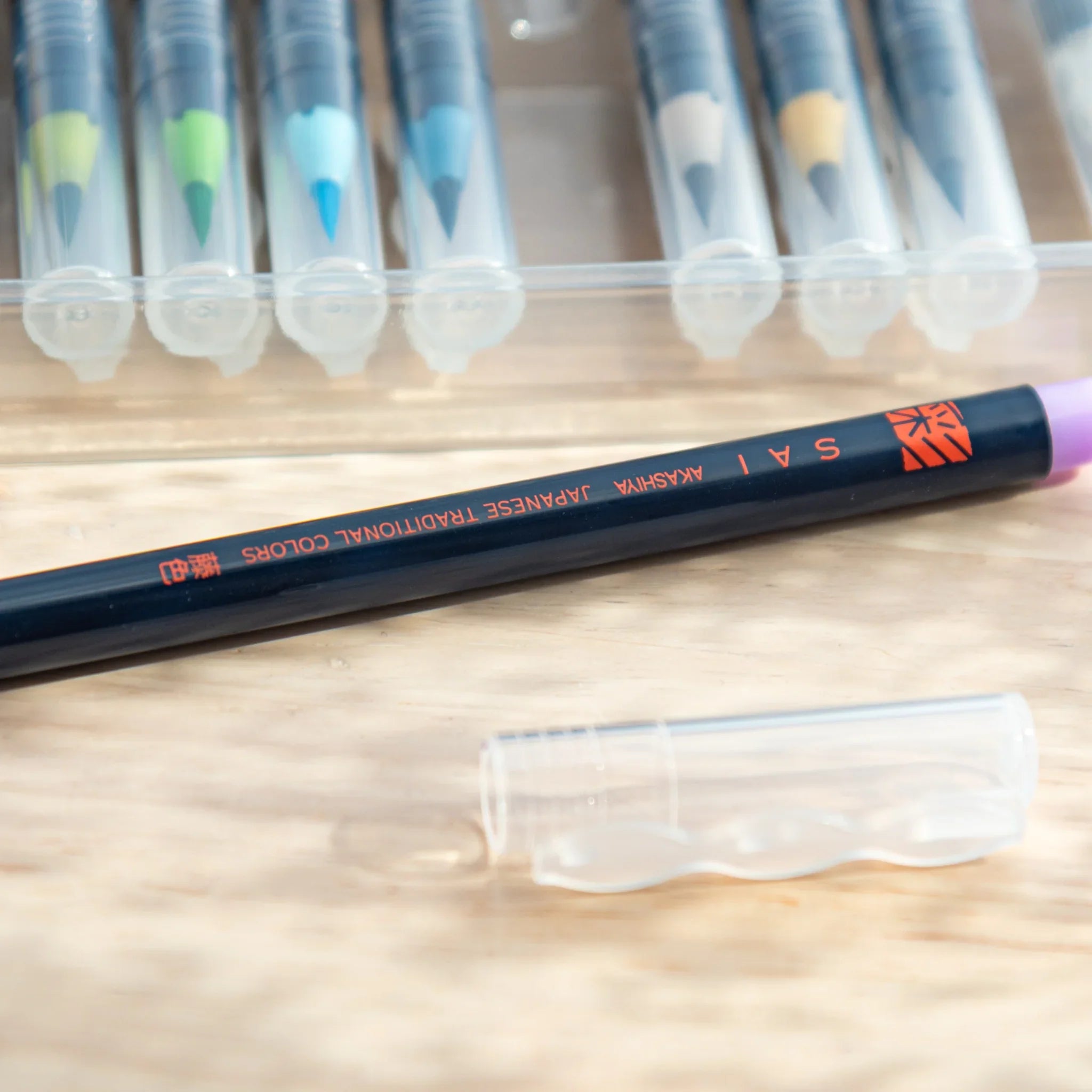 Akashiya Sai Watercolor Brush Pens - Soft Japanese Traditional Colors (15 Colors), detailed close-up of craftsmanship