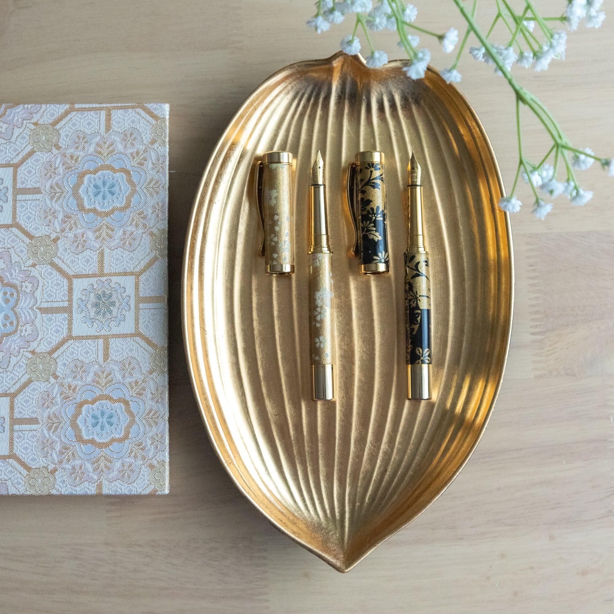 Bamboo Leaf Echizen lacquer pen tray features gold leaf inlay with traditional Japanese style, refined for organizing writ