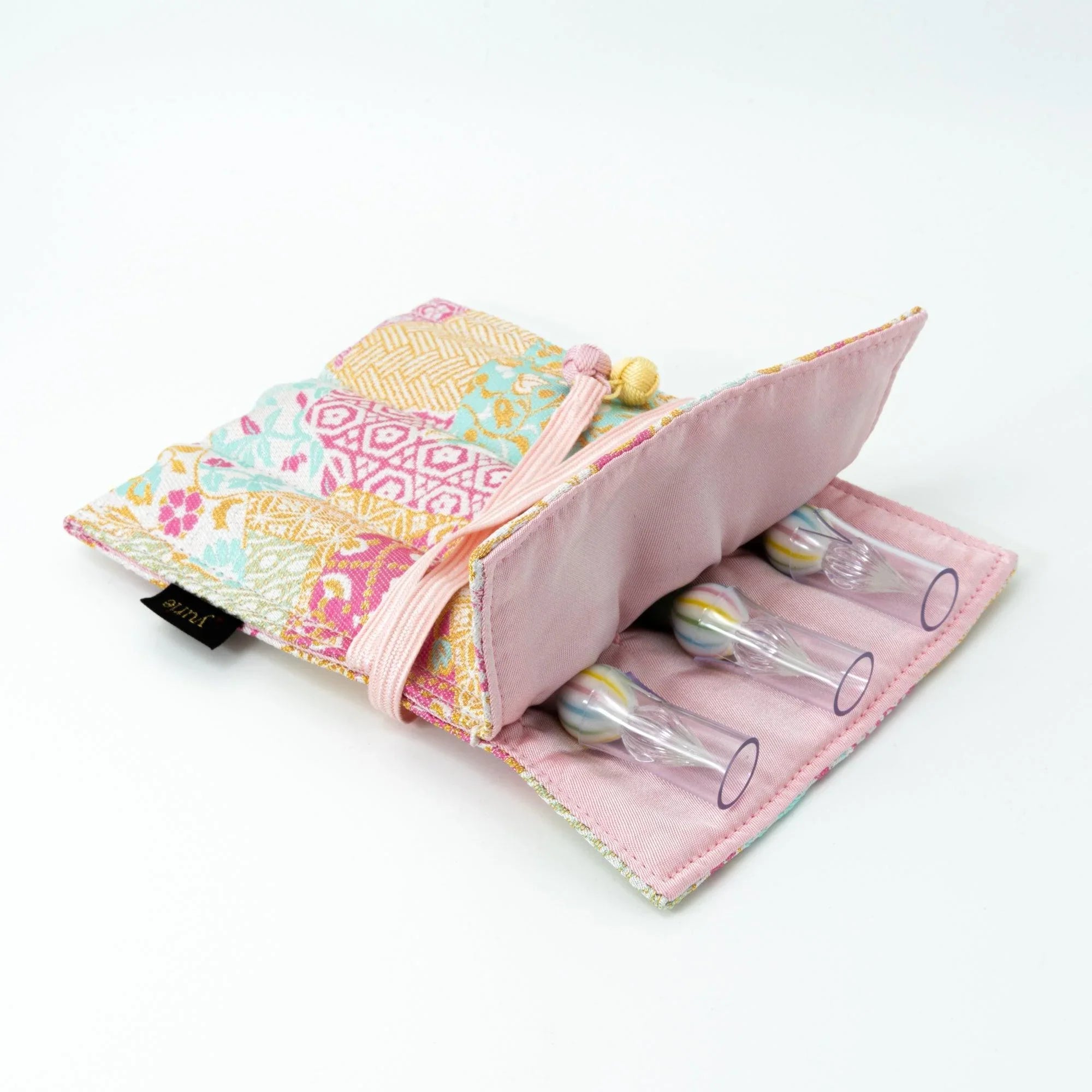 Blooming Patchwork Nishijin Silk Fountain Pen Case - Triple Slot - yurie, lifestyle arrangement showing use