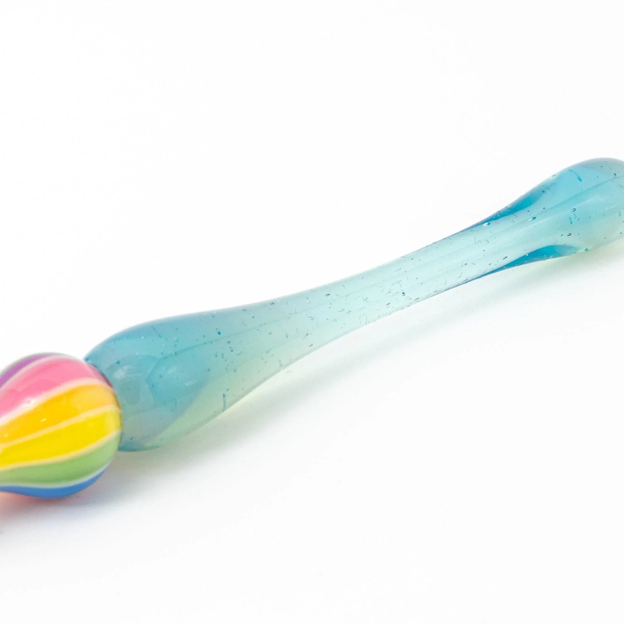 Dreamy Rainbow Marin glass pen with traditional dip pen nib ready for artwork and ink drawing showing translucent color an