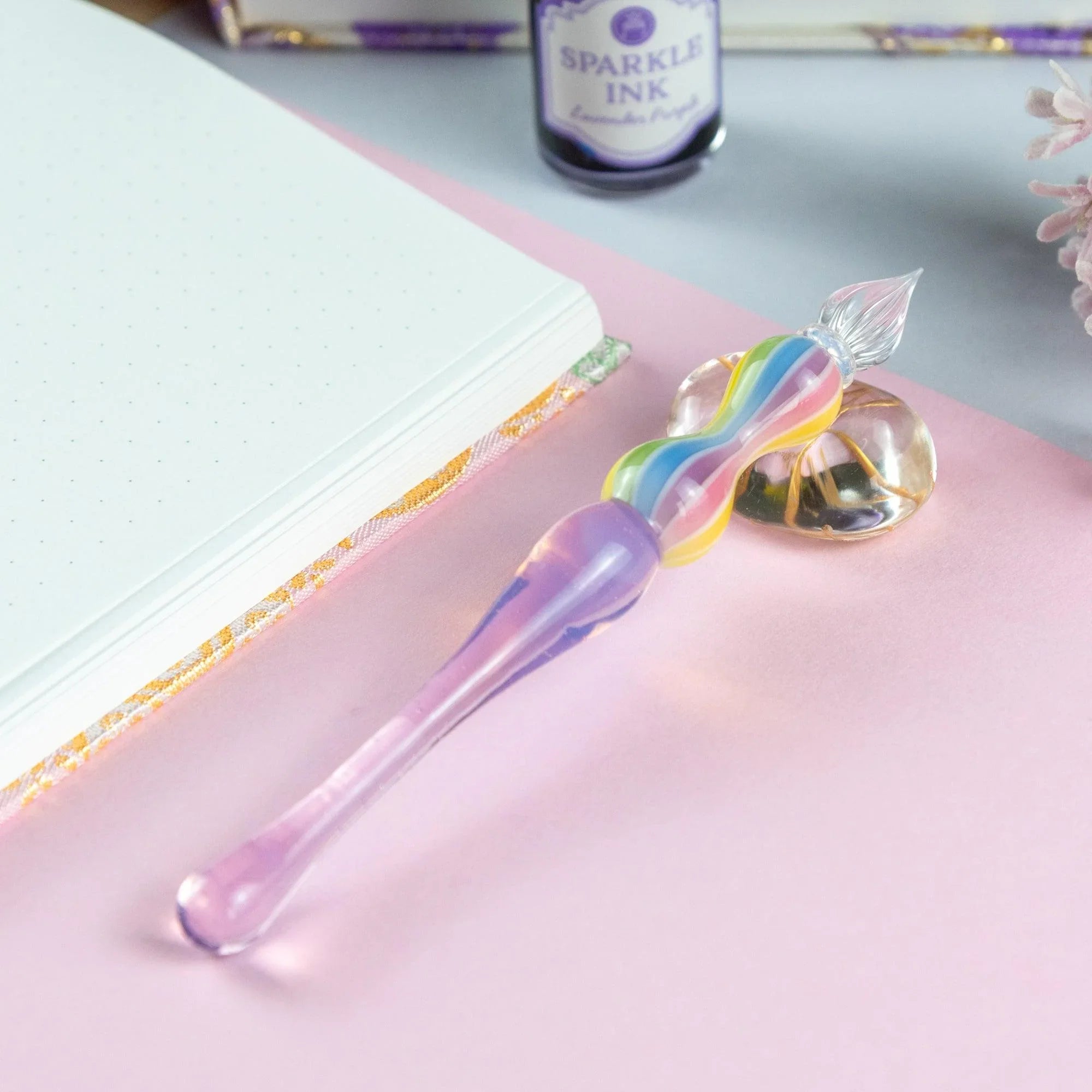 Dreamy Rainbow Balloon glass dip pen Rose variant with pink to rose gradient and bulbous balloon shape