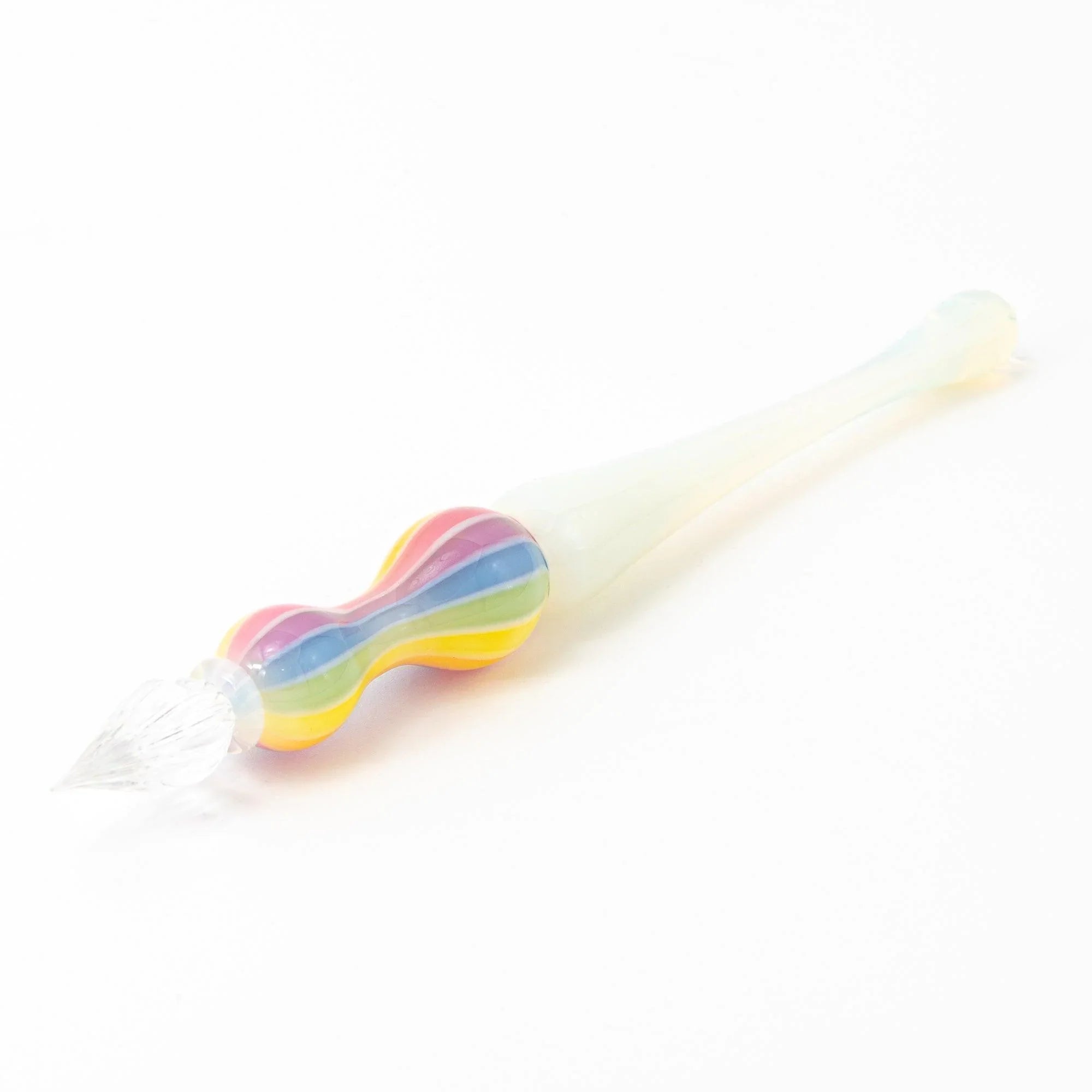 Dreamy Rainbow White glass balloon pen positioned upright showing transparent bulb and nib design for calligraphy and ink 