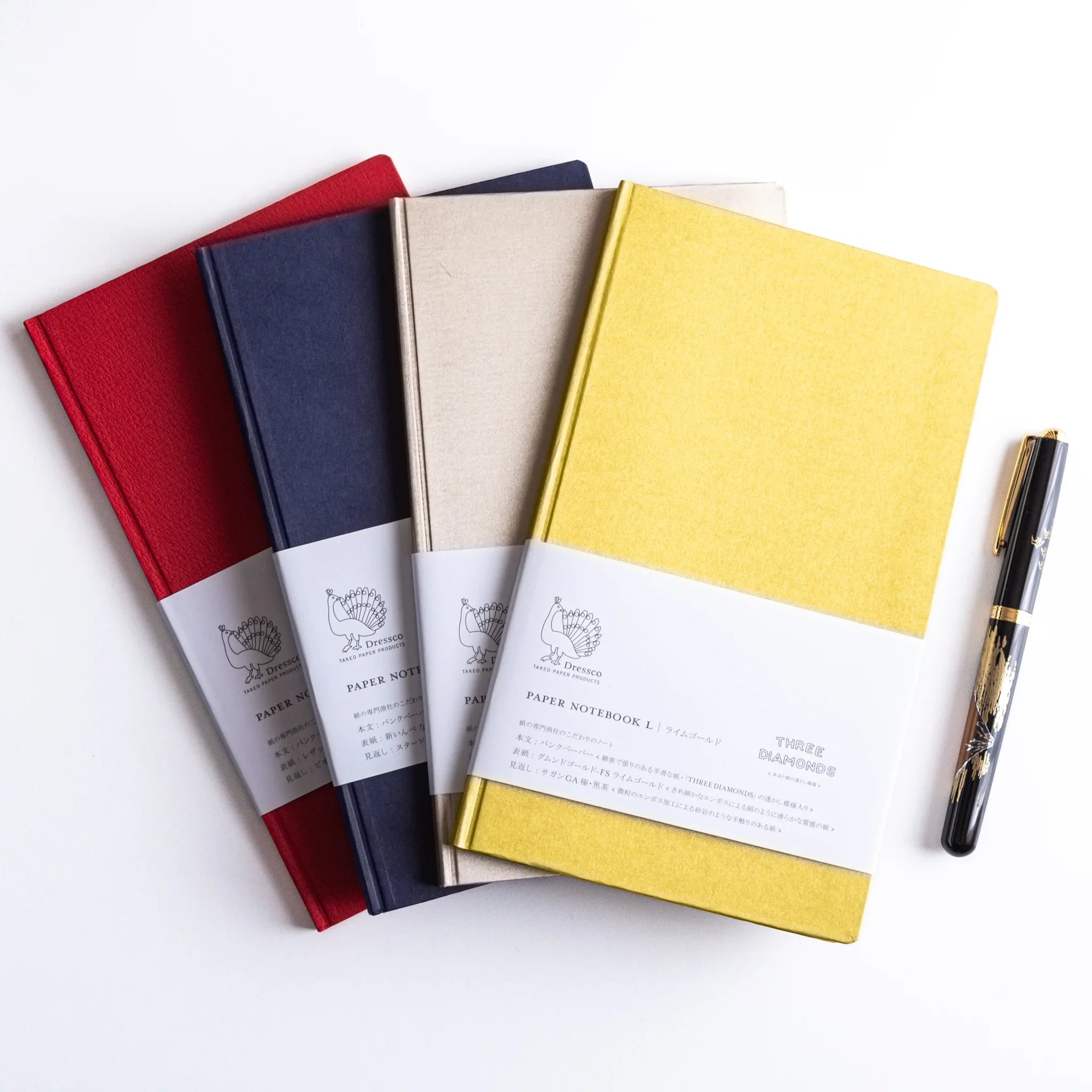 Dressco bank ledger paper A6 notebook, front cover view of closed notebook, Dressco Japanese bank ledger paper notebook with