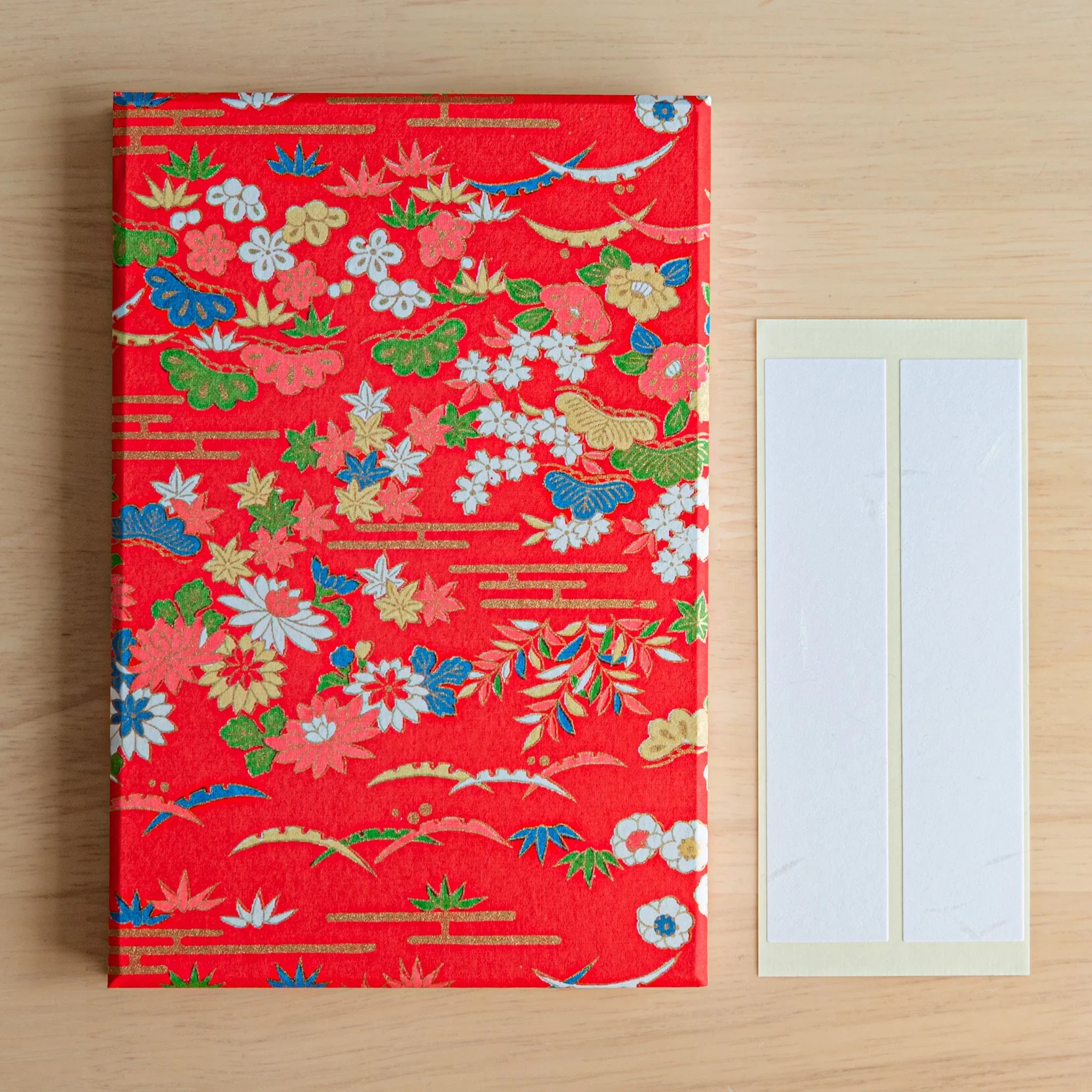 Floral Elegance Washi Goshuincho Stamp Book angled view of refined multi-color botanical arrangements
