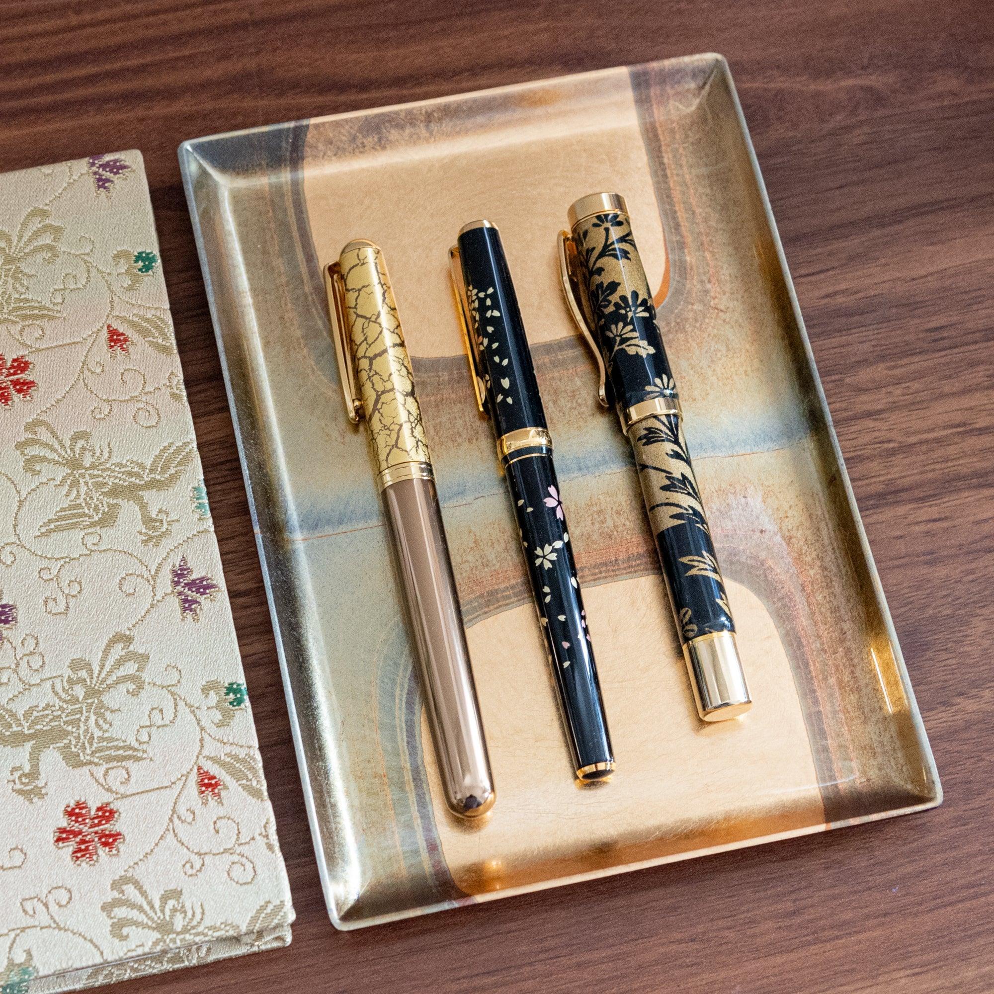 Gold Leaf Gradient Pen Tray with hand-painted color gradient and delicate gold leaf accent detail with clear visibility of