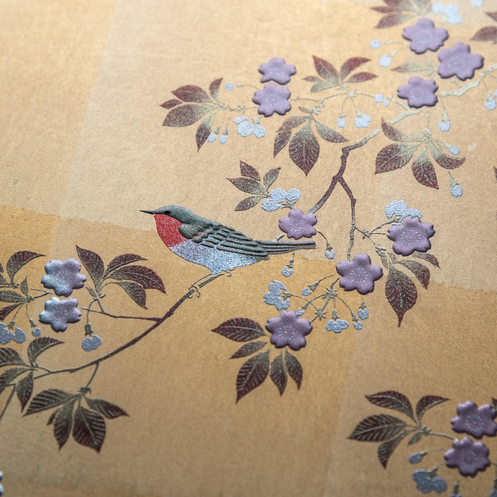 Gold Leaf Sakura and Bird Stationery Box interior showing red felt lining with storage compartment with clear visibility of