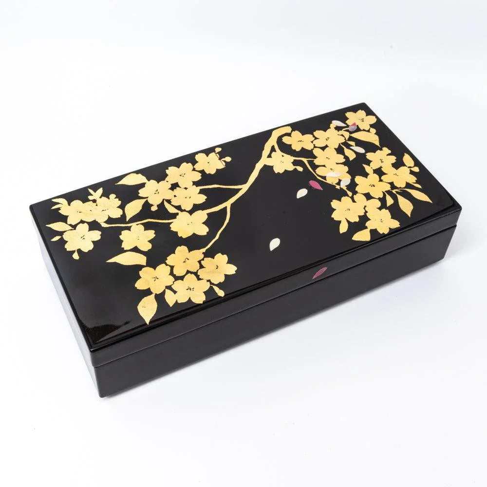 Sakura pen box in closed form showing complete decorative composition and design displayed clearly composition