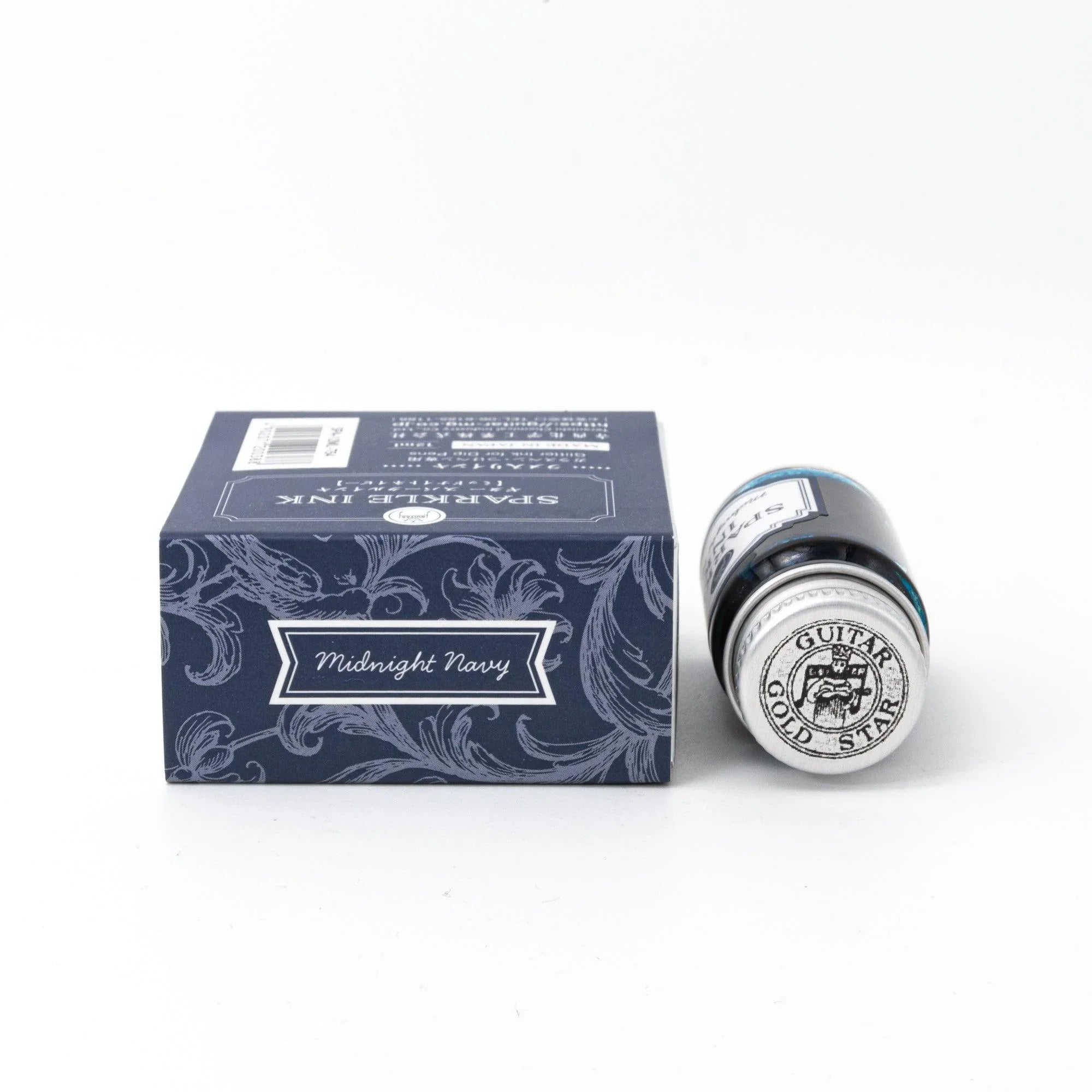Shimmer ink Midnight Navy Guitar Sparkle bottle with pearl pigment effect for calligraphy with quality binding and paper
