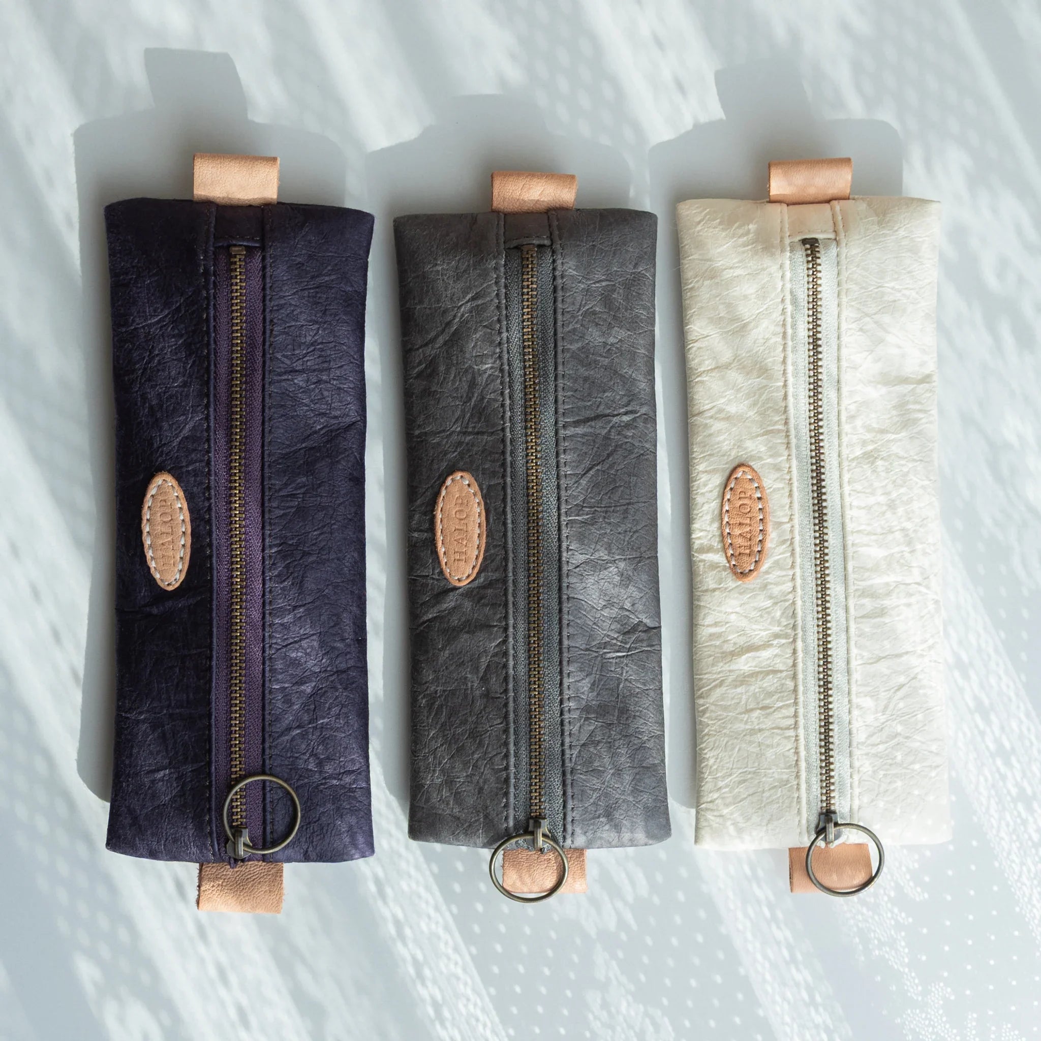 Handcrafted Sugihara washi paper pen case in purple displayed view displayed clearly with hand-dyed finish