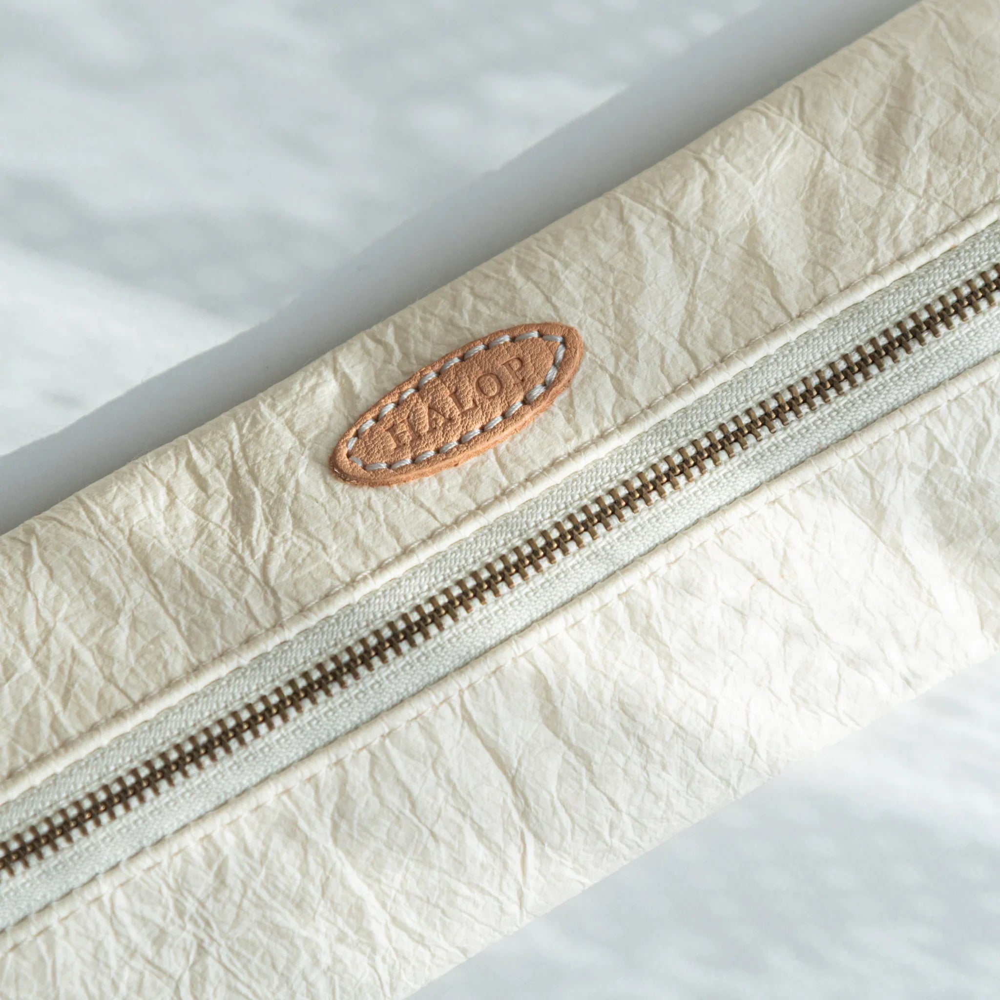 Handcrafted Sugihara Washi Paper Pen Case white overhead top-down perspective view showing surface detail