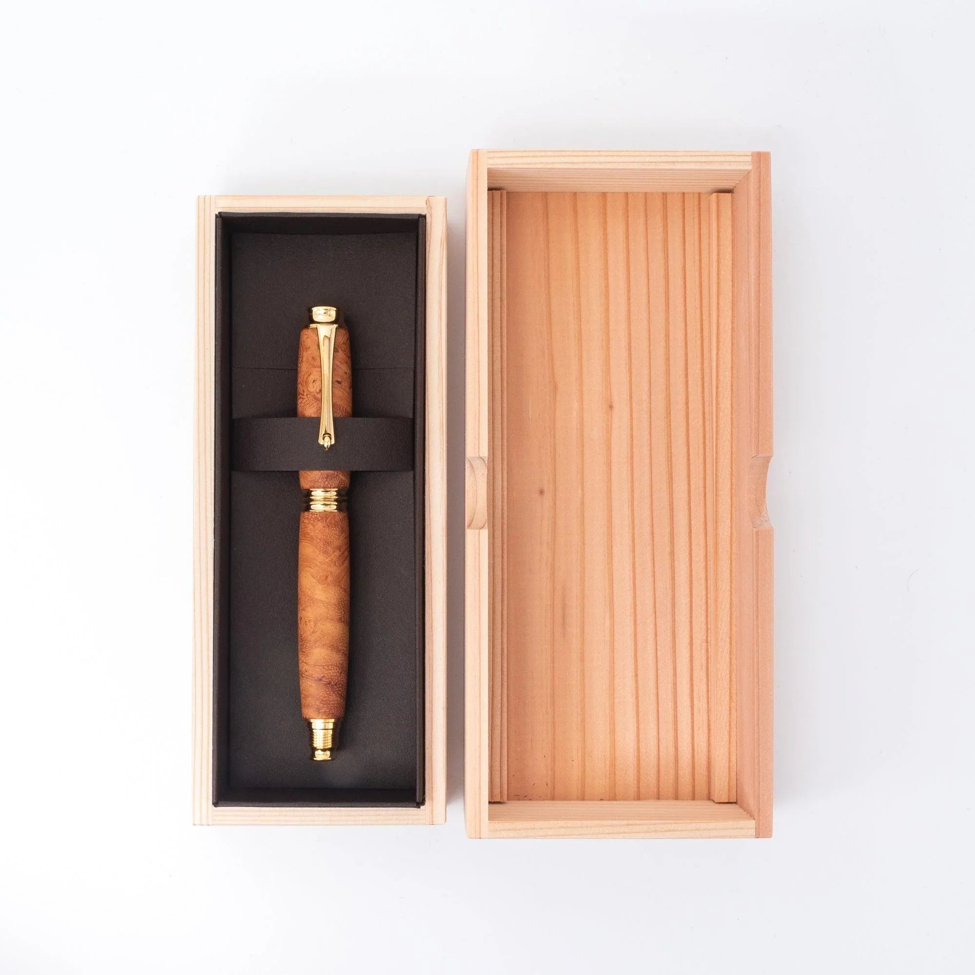 Japanese Karin Wood Screw Cap Fountain Pen overhead shot showing complete wooden pen with screw cap detail