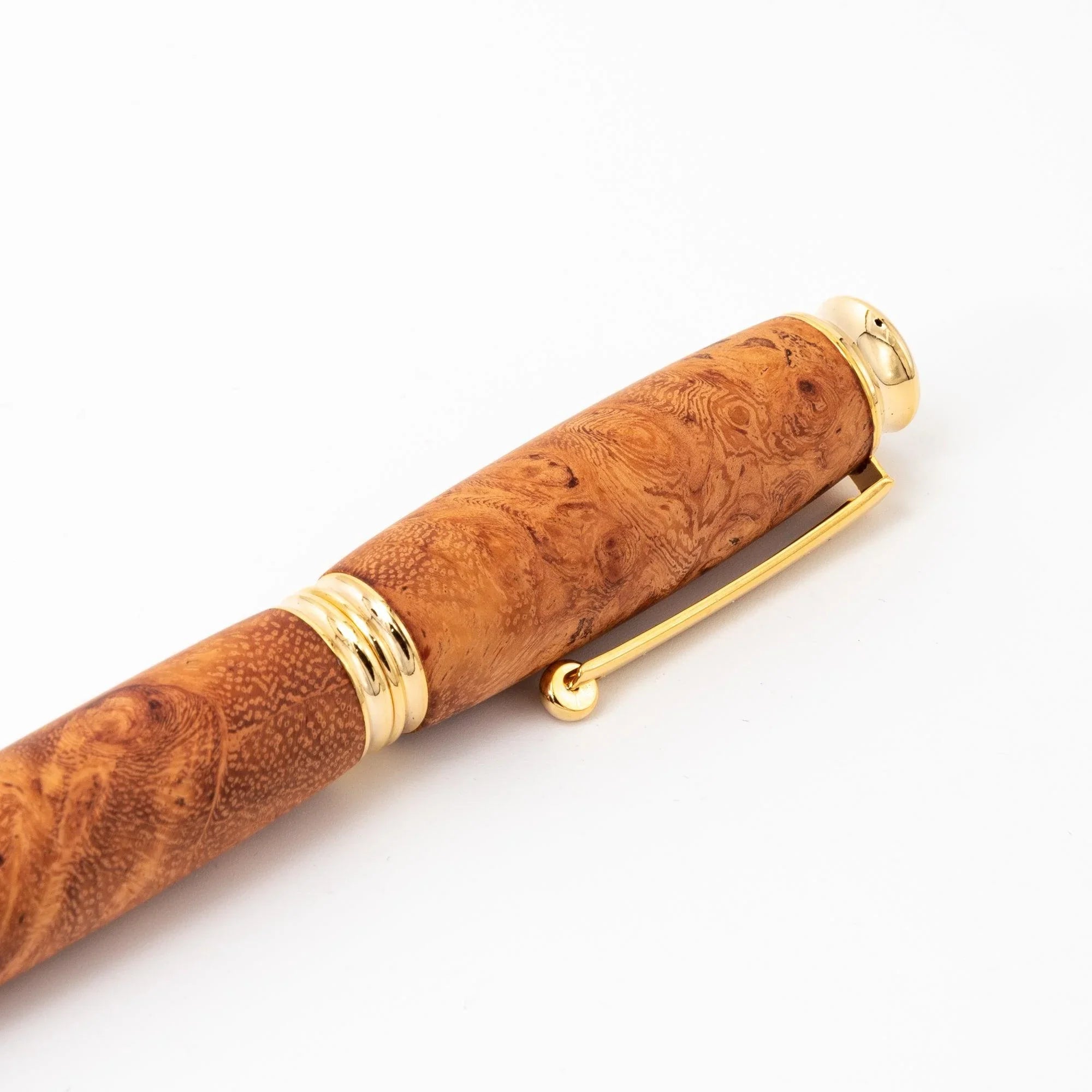 Japanese Karin Wood Screw Cap Fountain Pen front-facing angle showing wood barrel and screw cap assembly