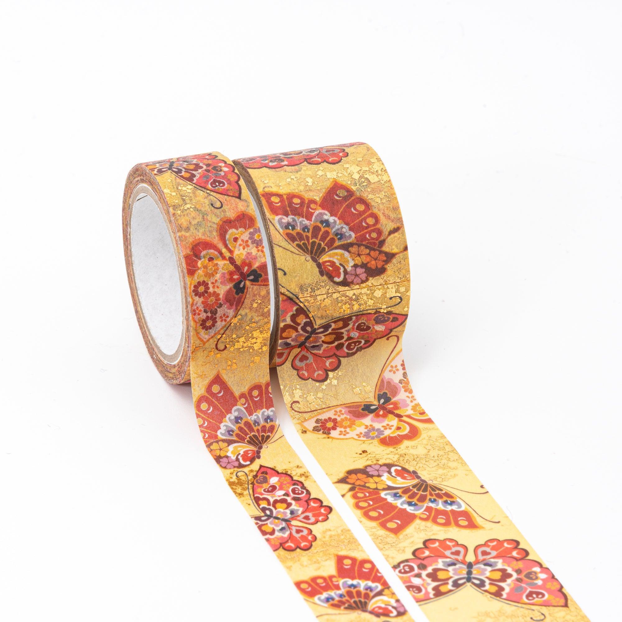 Kimono Beauty Series Butterfly Iyo Washi Tape overhead view revealing detailed butterfly illustration on tape