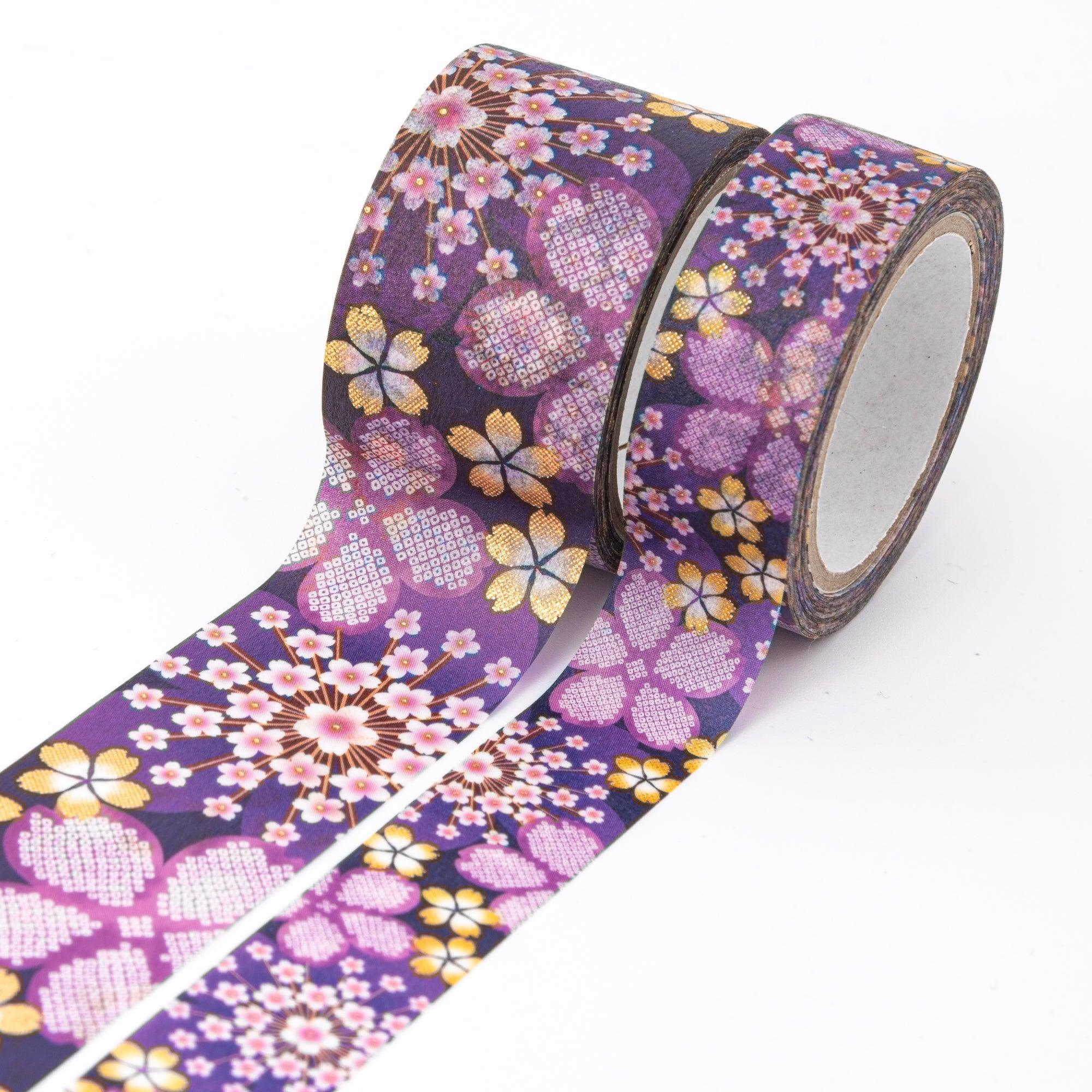 Kimono Beauty Series Hikita Sakura Iyo Washi Tape overhead view with detailed sakura blossom motif illustrated