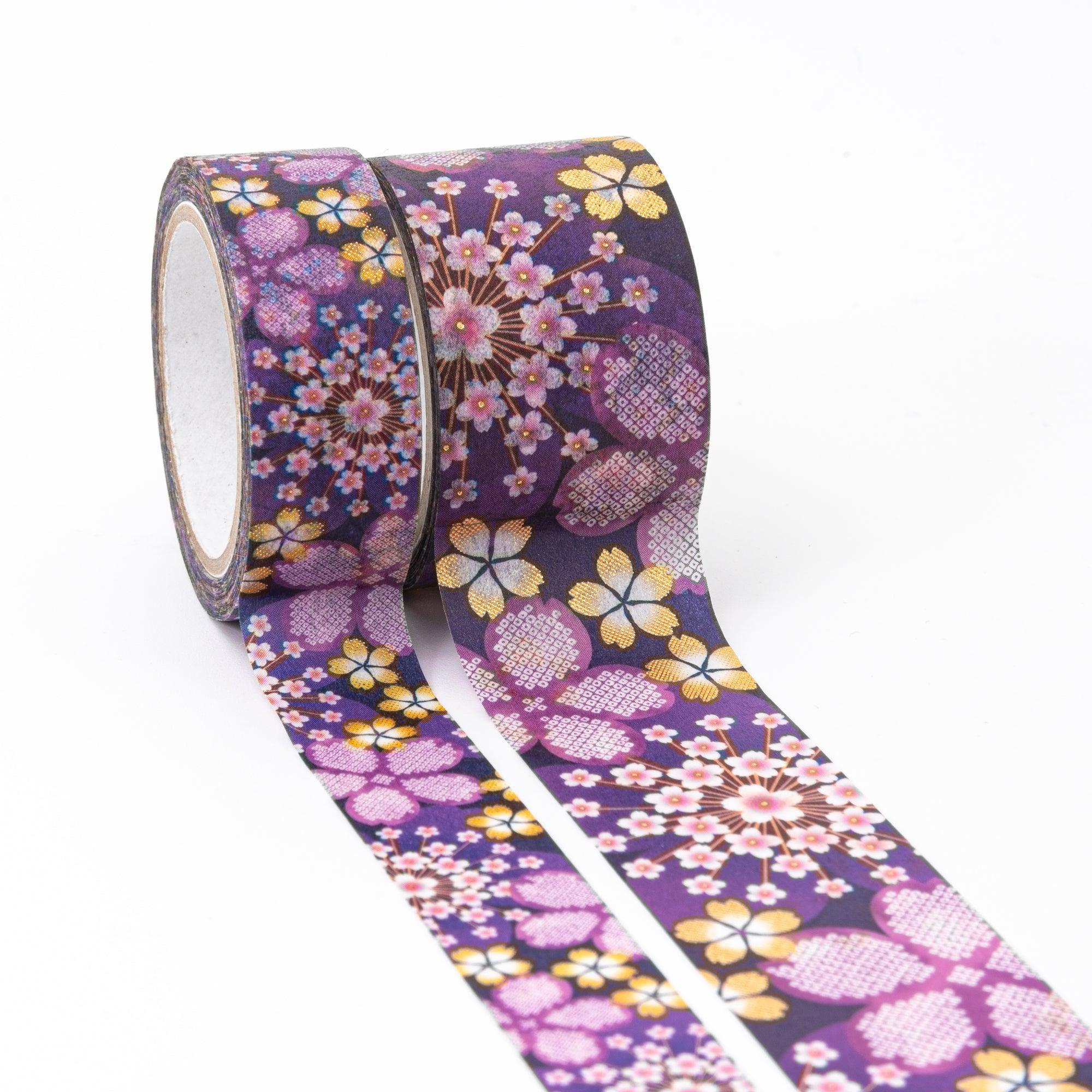 Kimono Beauty Series Hikita Sakura Iyo Washi Tape side profile showing cherry blossom pattern on tape roll