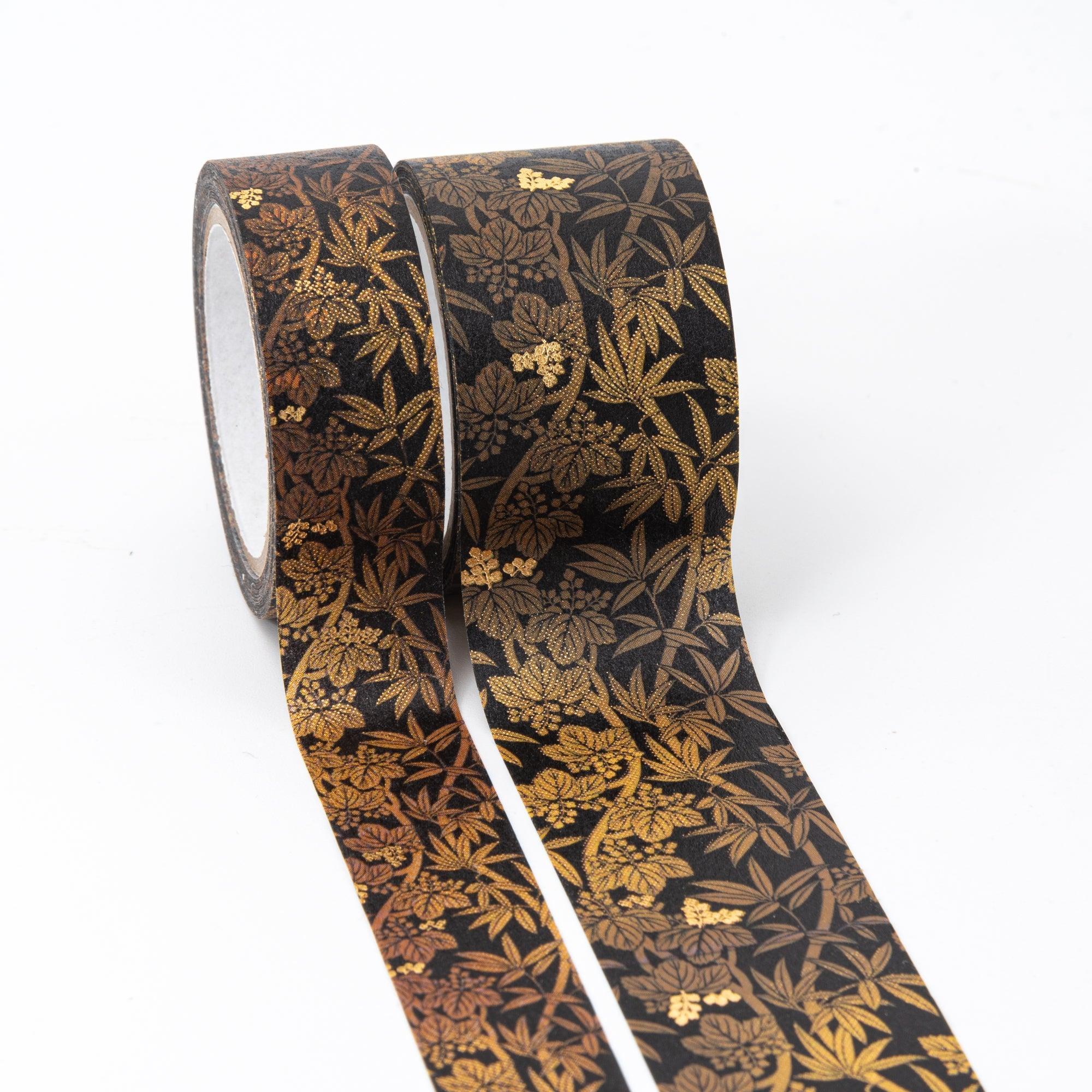 Kimono Beauty Series Paulownia Bamboo Iyo Washi Tape side profile showing bamboo leaf design on tape roll
