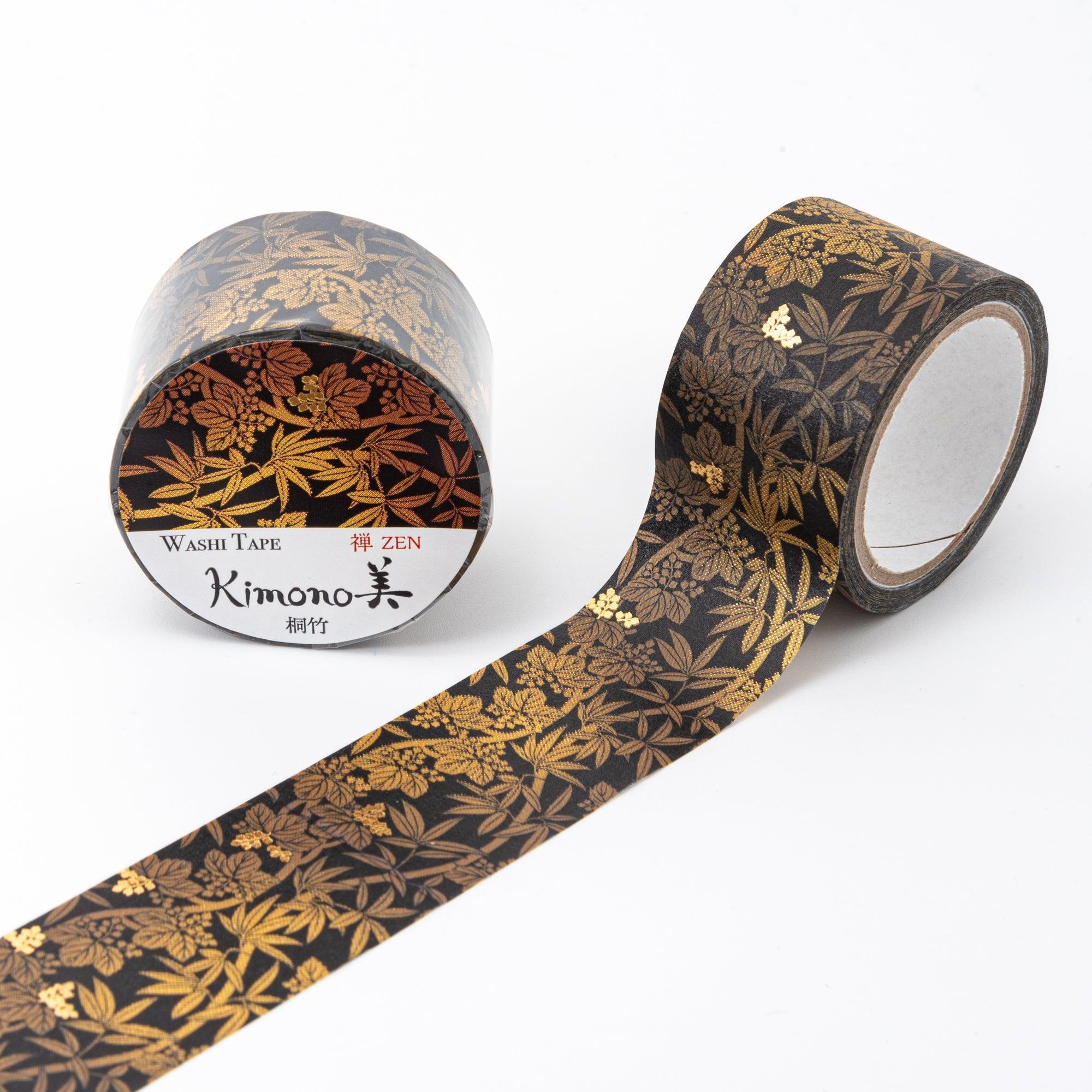 Kimono Beauty Series Paulownia Bamboo Iyo Washi Tape three-quarter view showing complete botanical leaf design