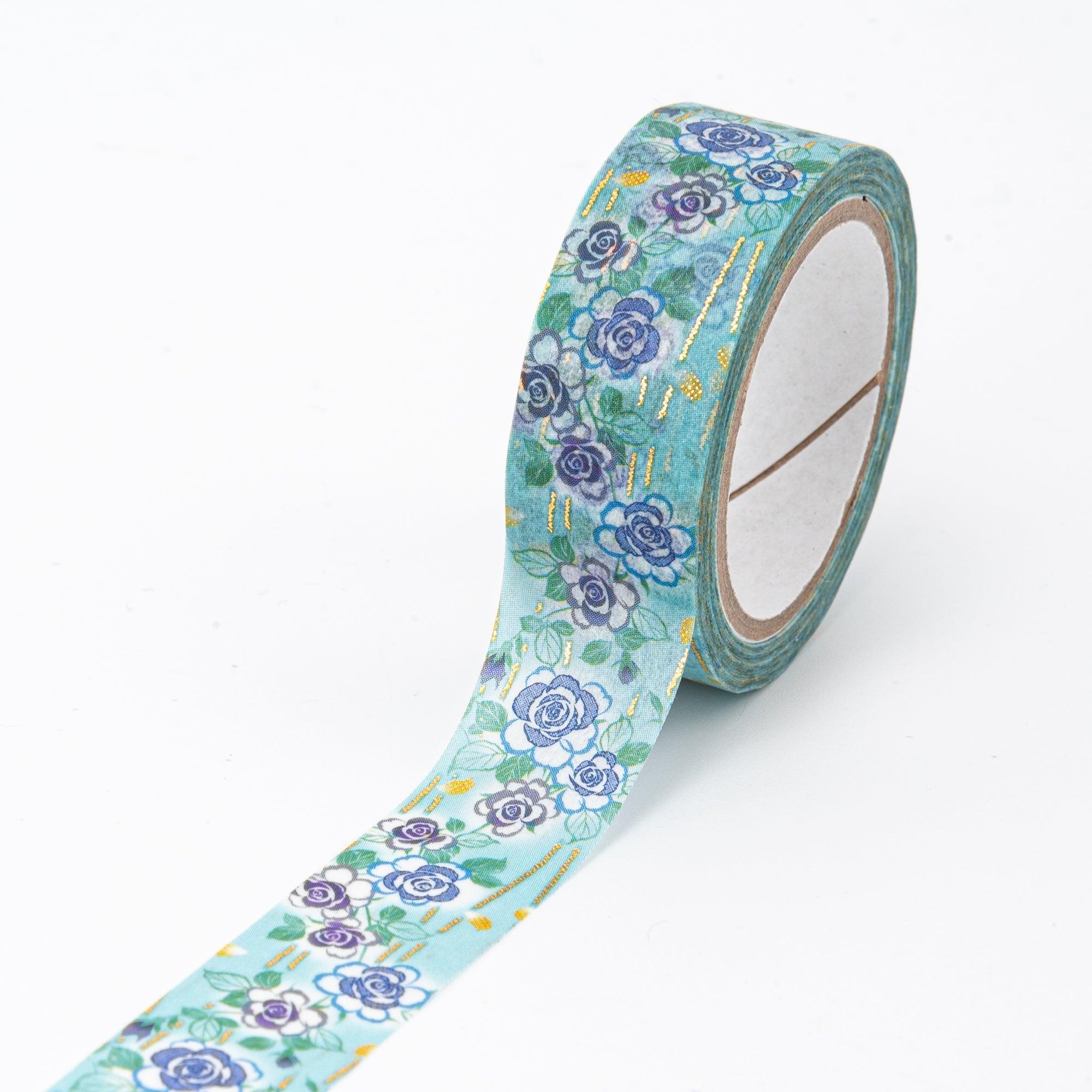 Kimono Beauty Series Rose Iyo Washi Tape overhead view showing repeated floral rose pattern across full width