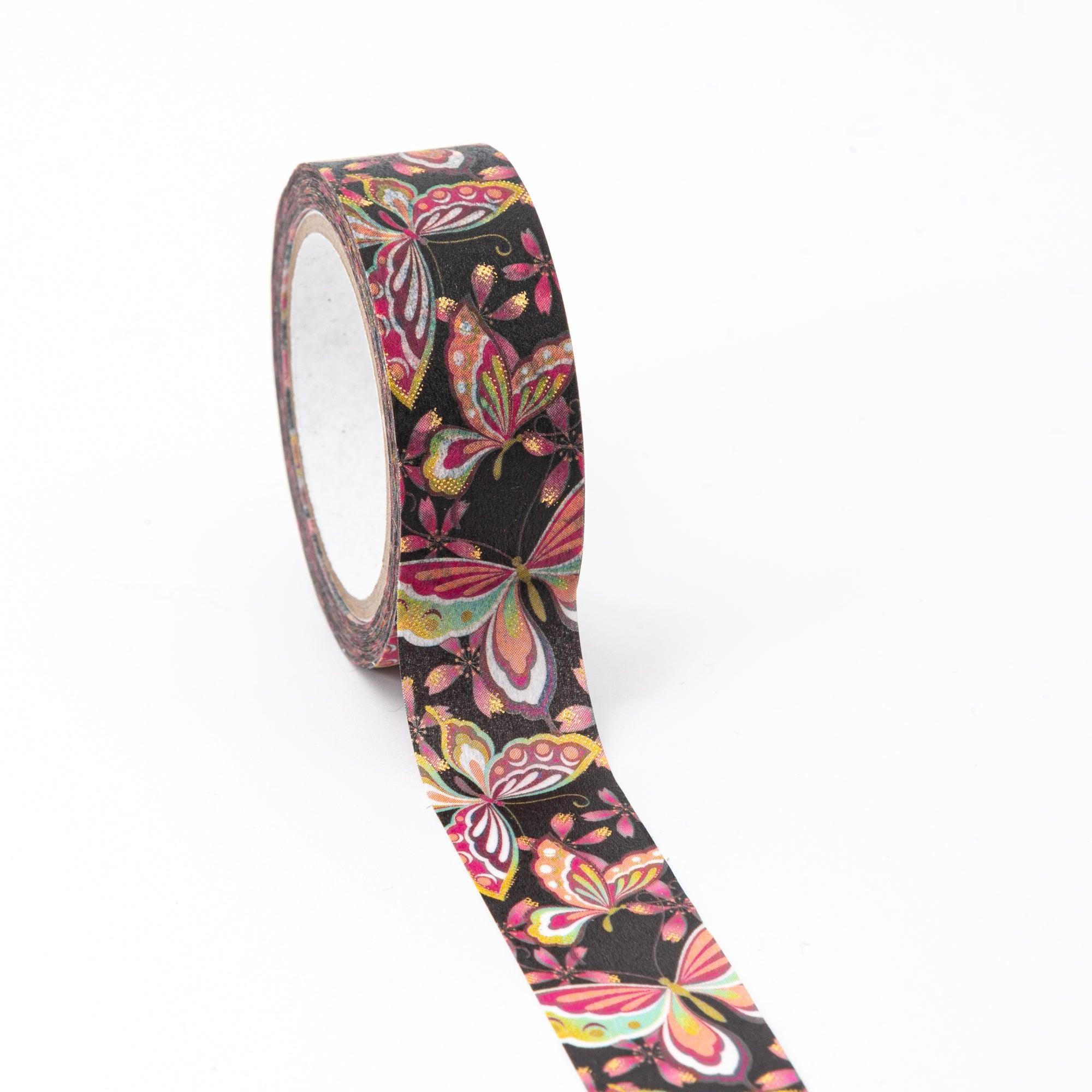 Kimono Beauty Series Sakura and Butterfly Iyo Washi Tape side view showing tape roll with floral insect design