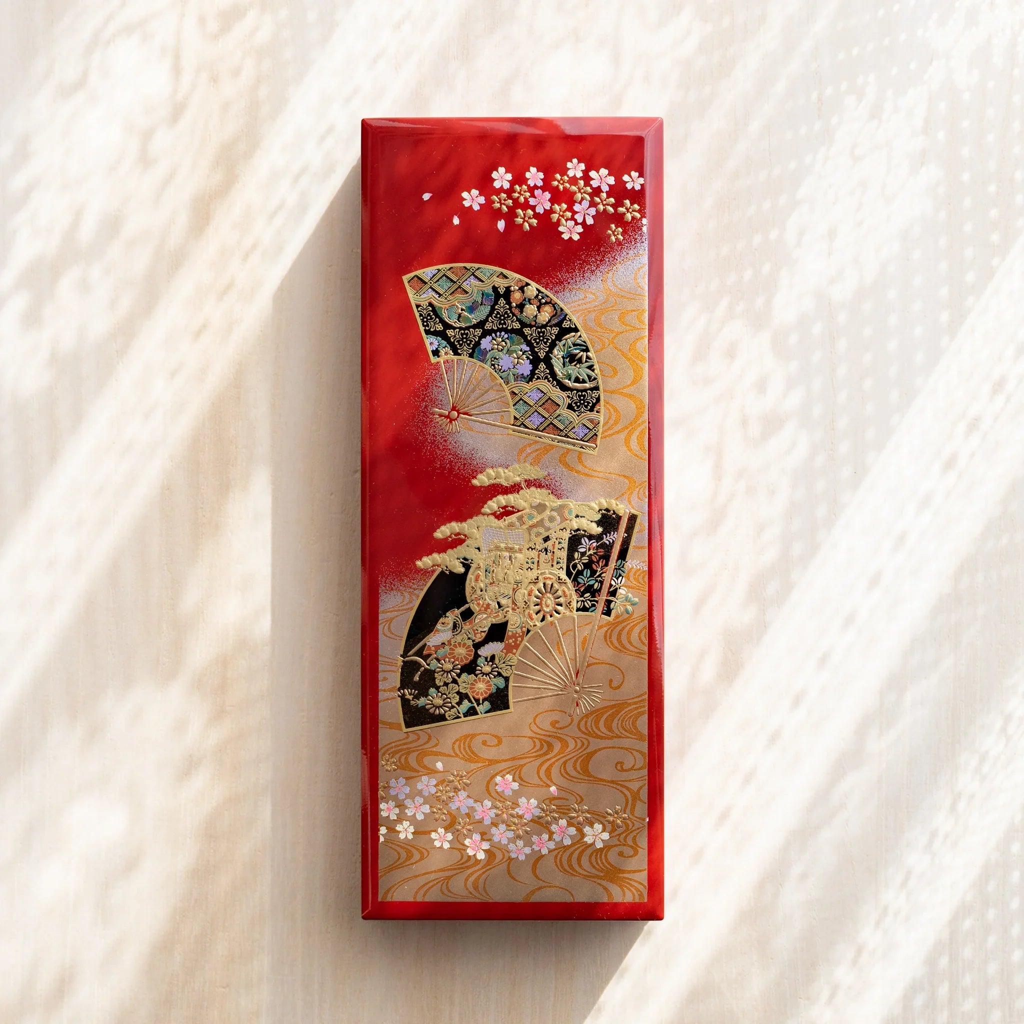 Kyoto Elegance Yamanaka wooden pen case with traditional Japanese floral design                               