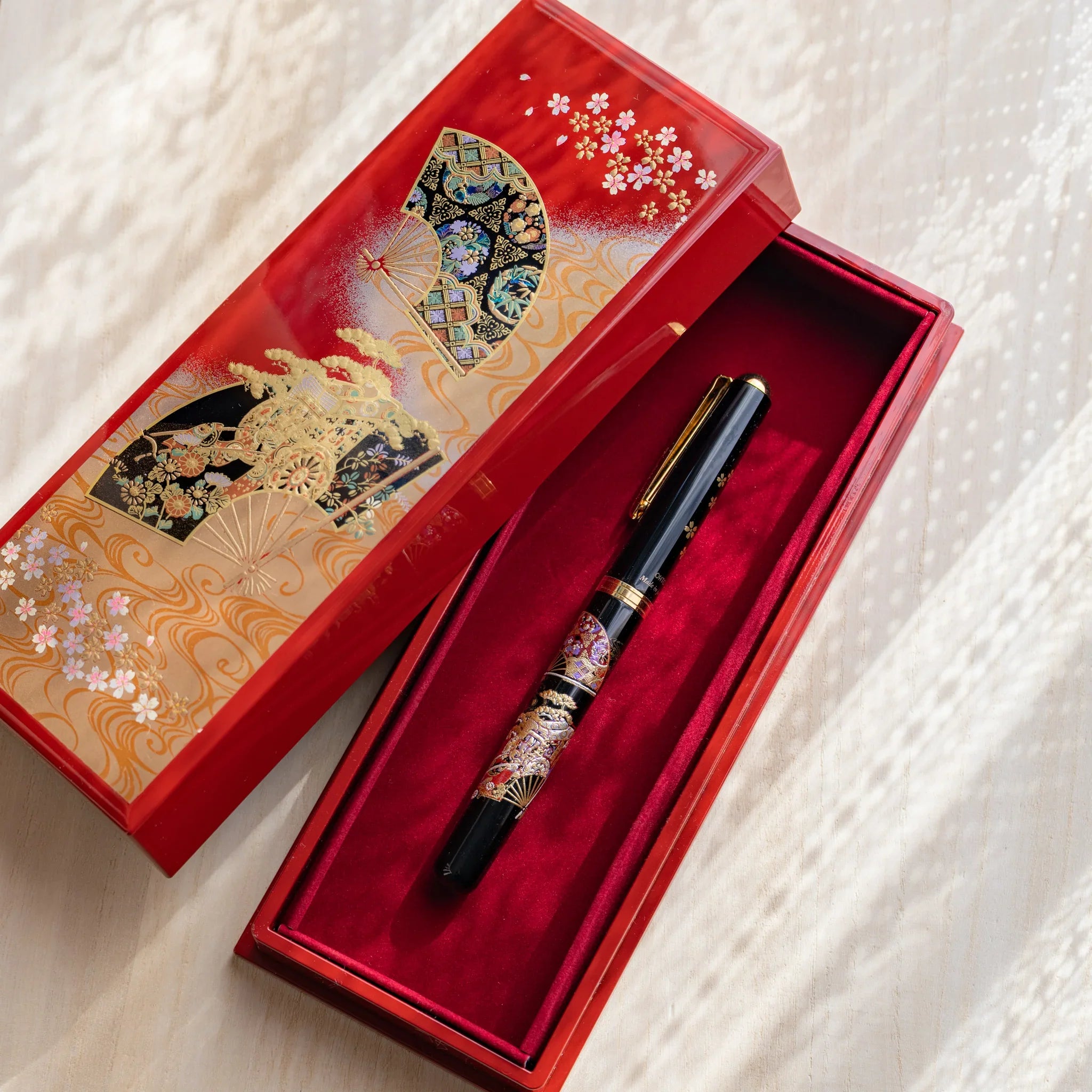 Kyoto Elegance Yamanaka pen case showing traditional Japanese floral artwork                                  