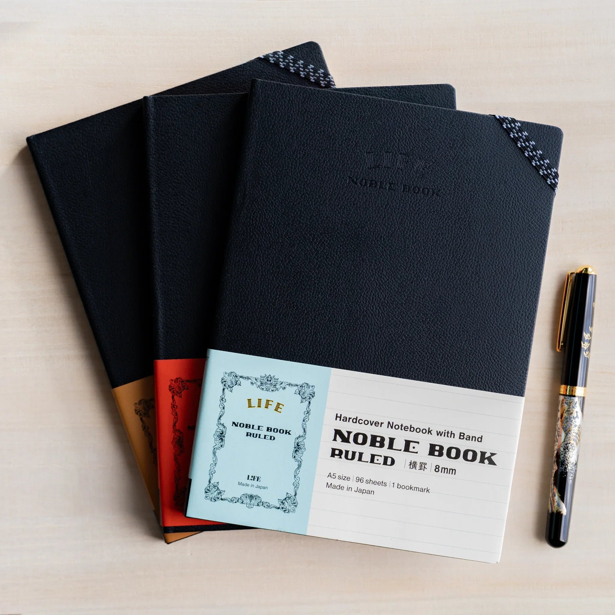 Life Noble A5 hardcover notebook, open view showing interior pages with binding quality                       
