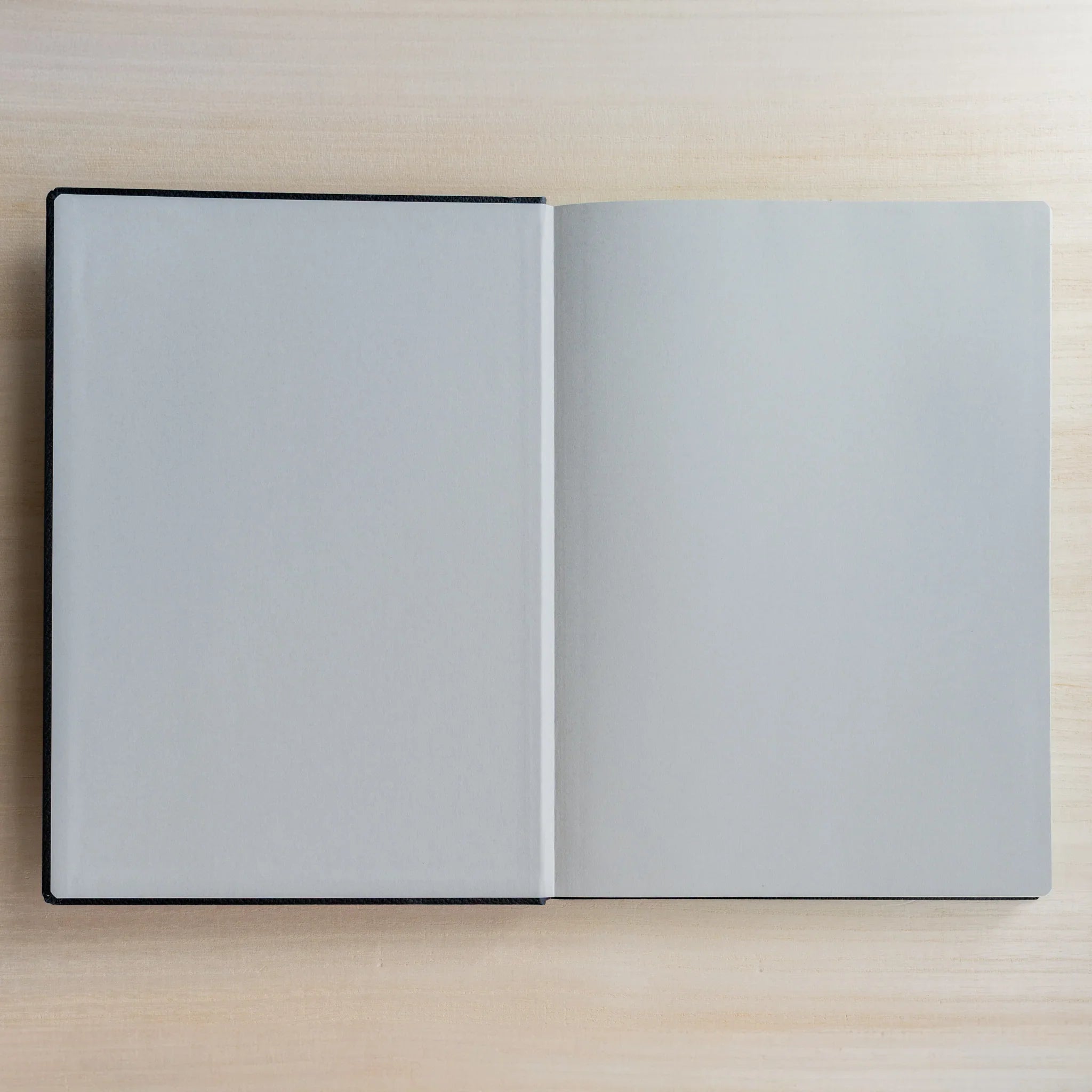 Life Noble A5 hardcover notebook, open view showing leather cover with spine visible                          