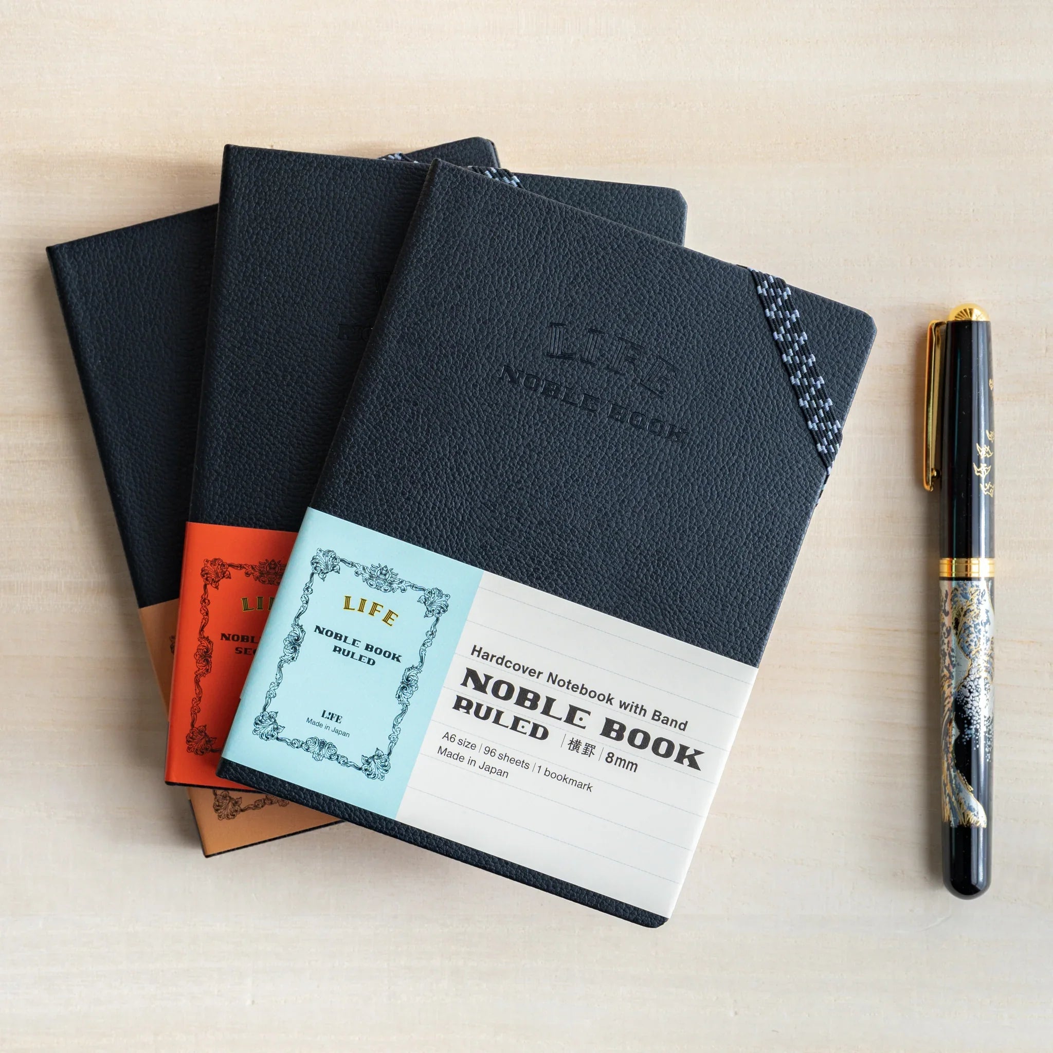 Life Noble A6 notebook featuring interior pages, open view showing highlighting binding quality, Japan