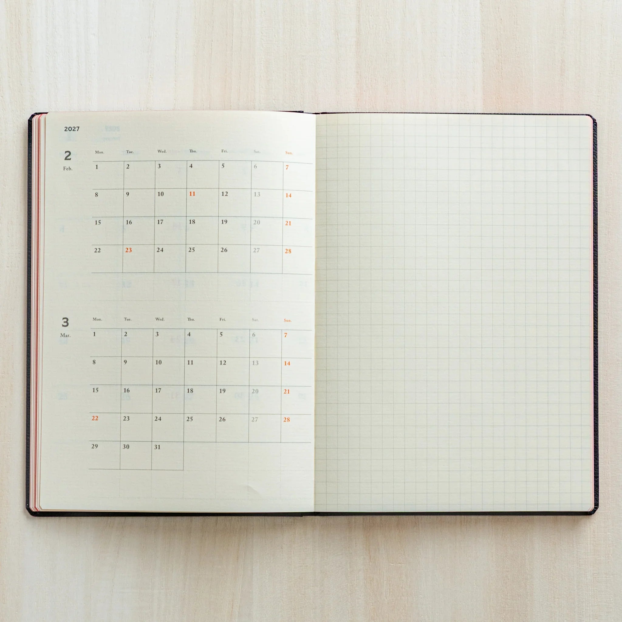 Life Noble 2026 planning notebook featuring charcoal, closed cover showing showing gold foil embossing        