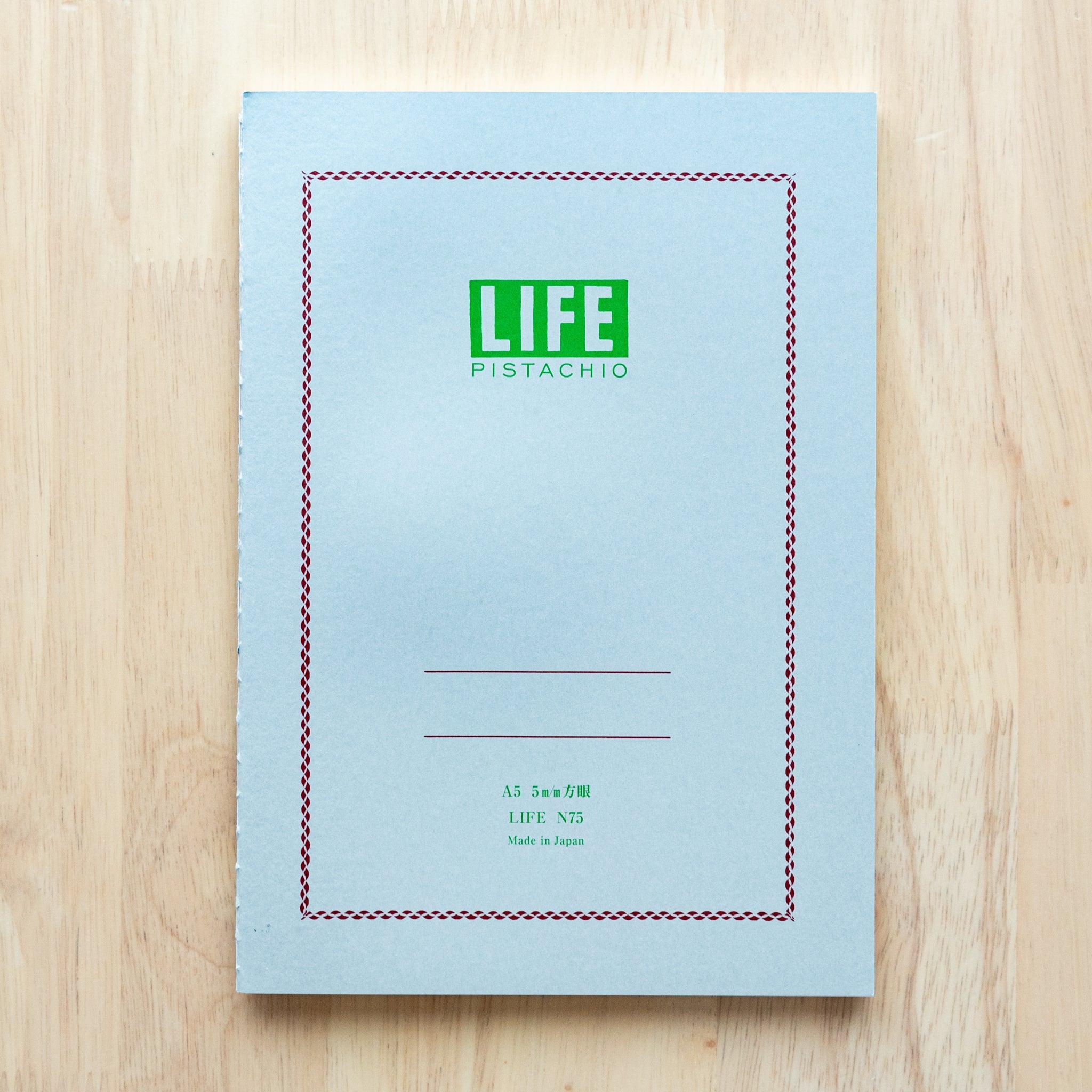 LIFE brand pistachio A5 journal with quality paper, spine detail showing quality binding construction