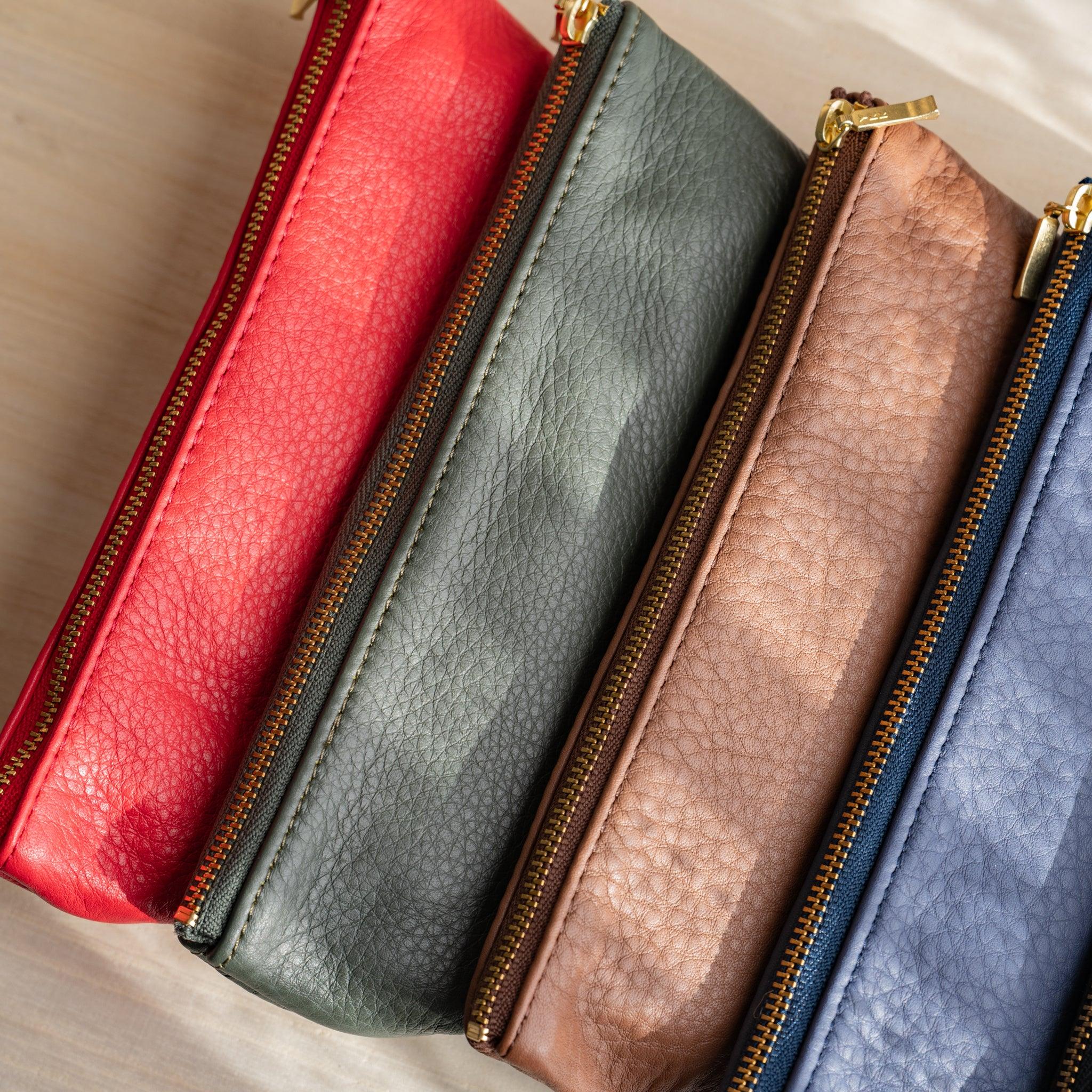 Pen case with writing instruments in practical use position and features and features and features and features