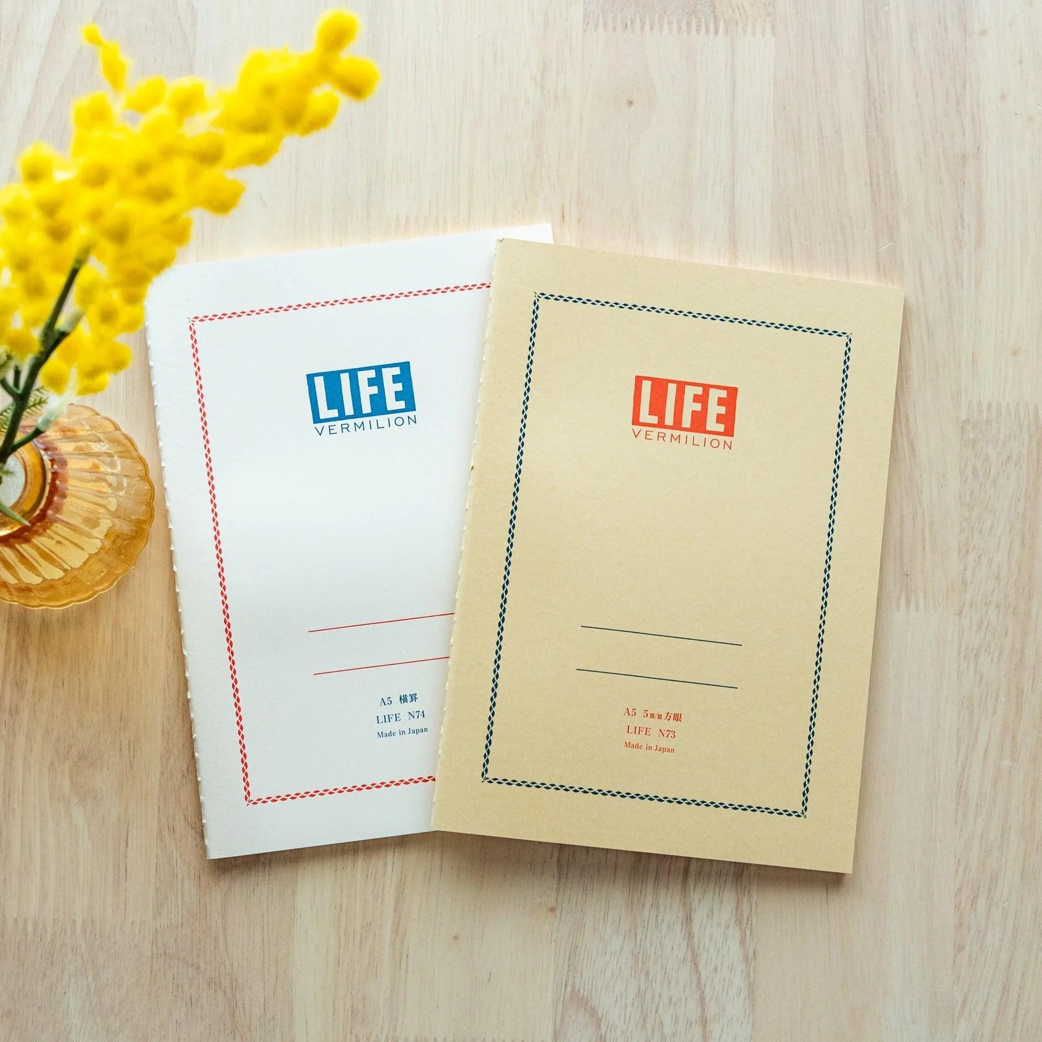 LIFE Vermilion notebook with bold red cover and traditional Japanese pigment color with traditional Japanese craftsmanship