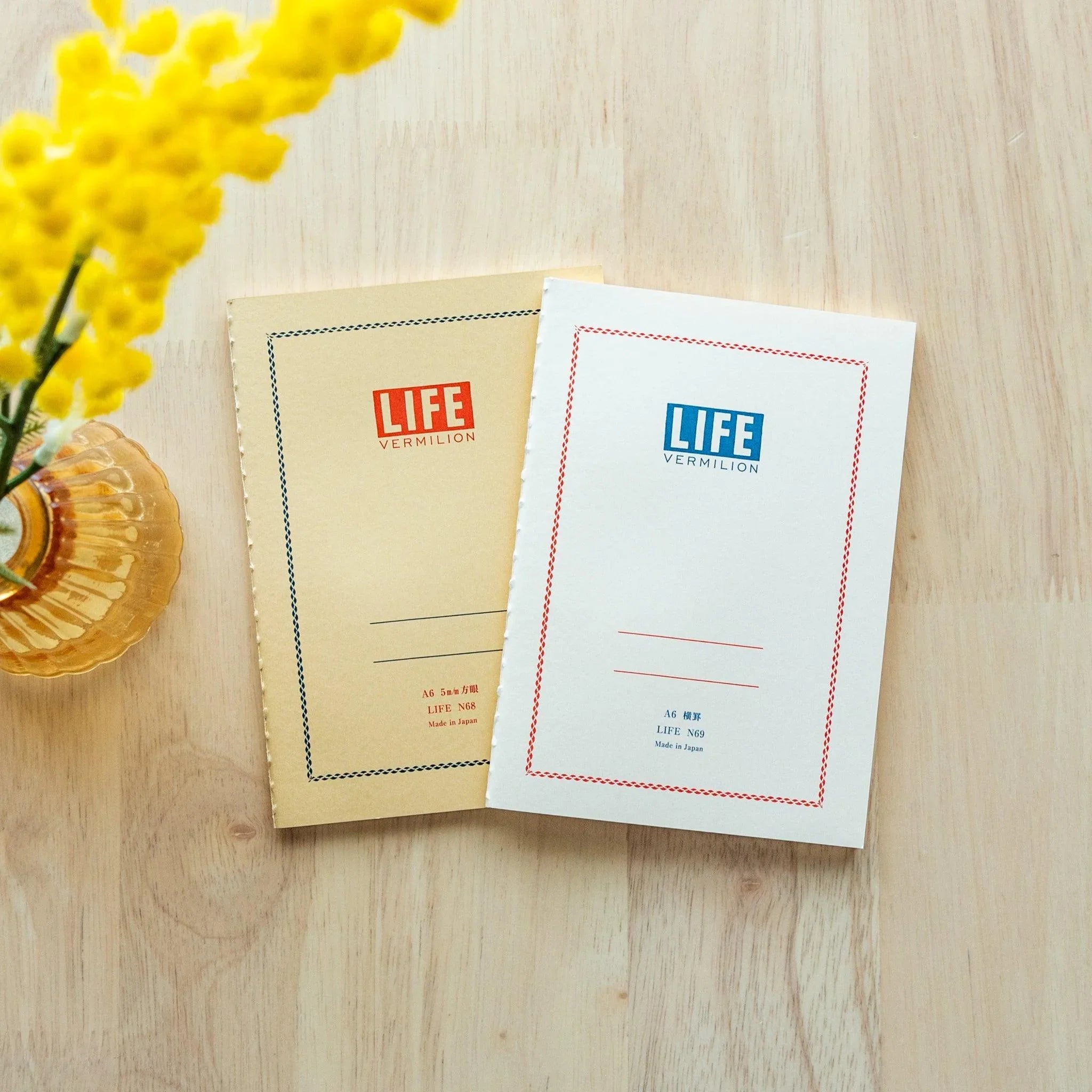 Vermilion LIFE notebook traditional quality red with bold binding and paper pages with traditional Japanese craftsmanship