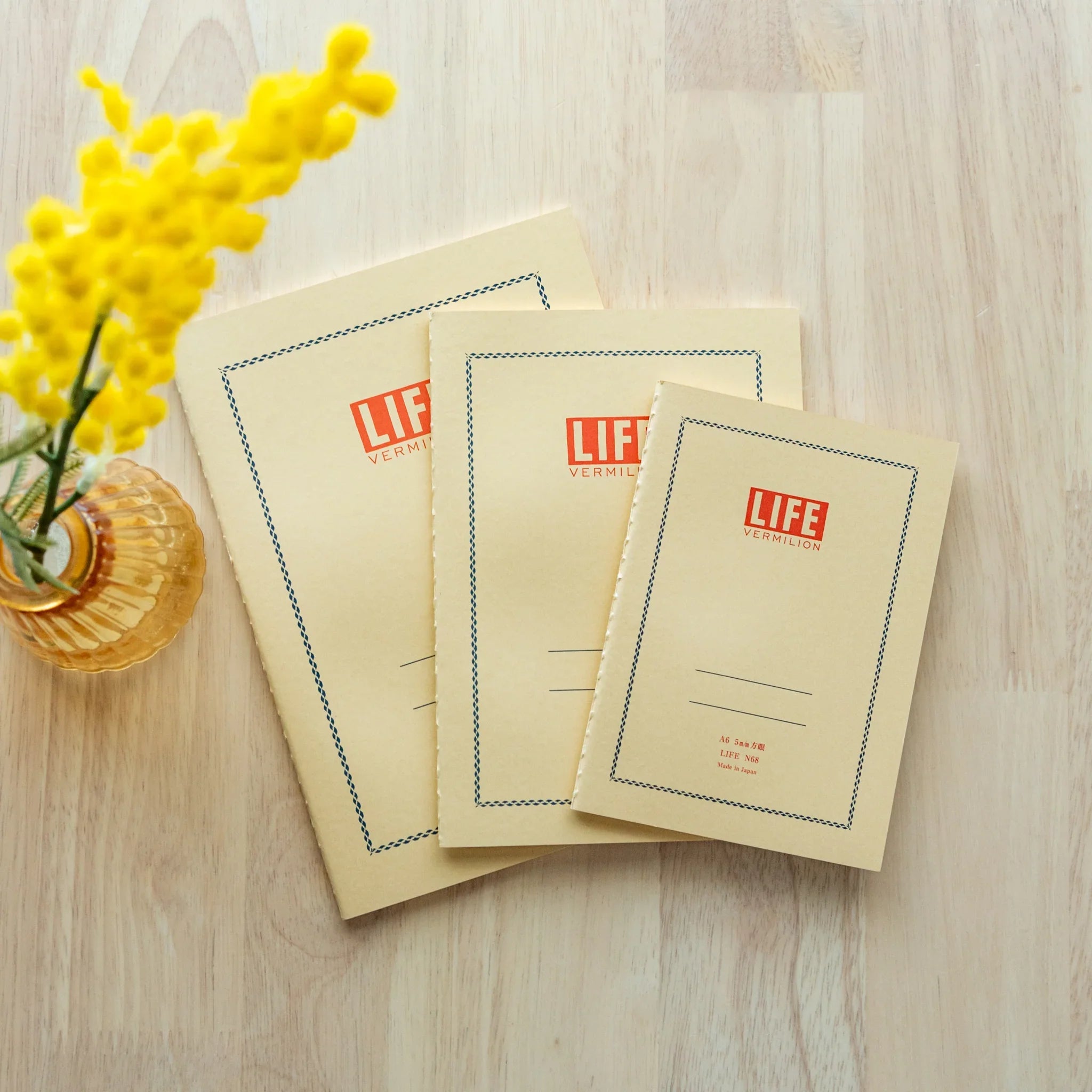 LIFE notebook Vermilion traditional quality red with binding and smooth writing paper with traditional Japanese craftsmanship