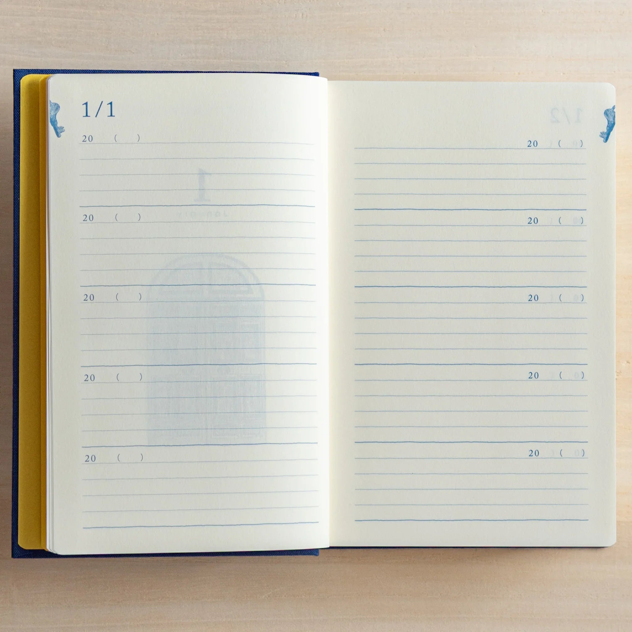 Midori 10-year journal, angled composition highlighting quality paper quality, Japanese hardcover diary with 10-year date sec