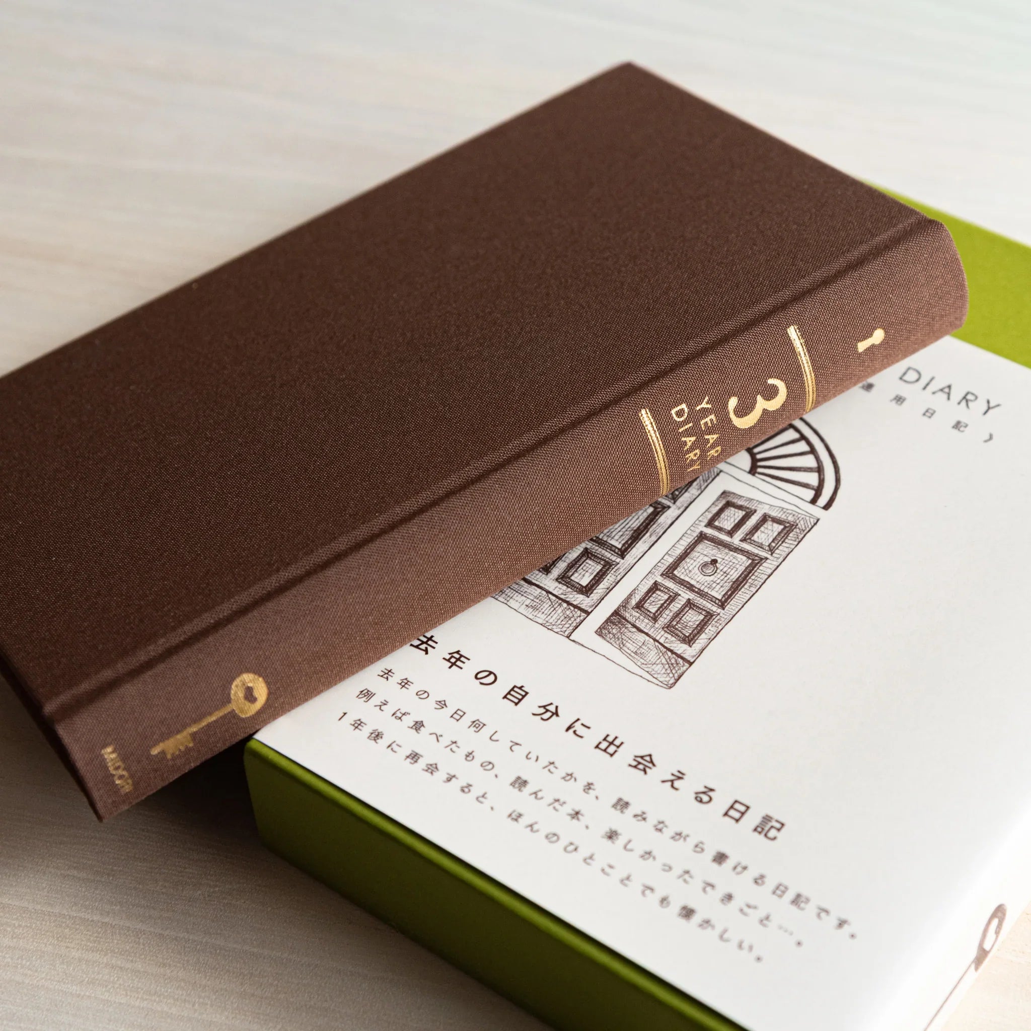 Midori 3-year journal, open pages showing date field headers and lines, Midori 3-year planner journal with durable hardcover