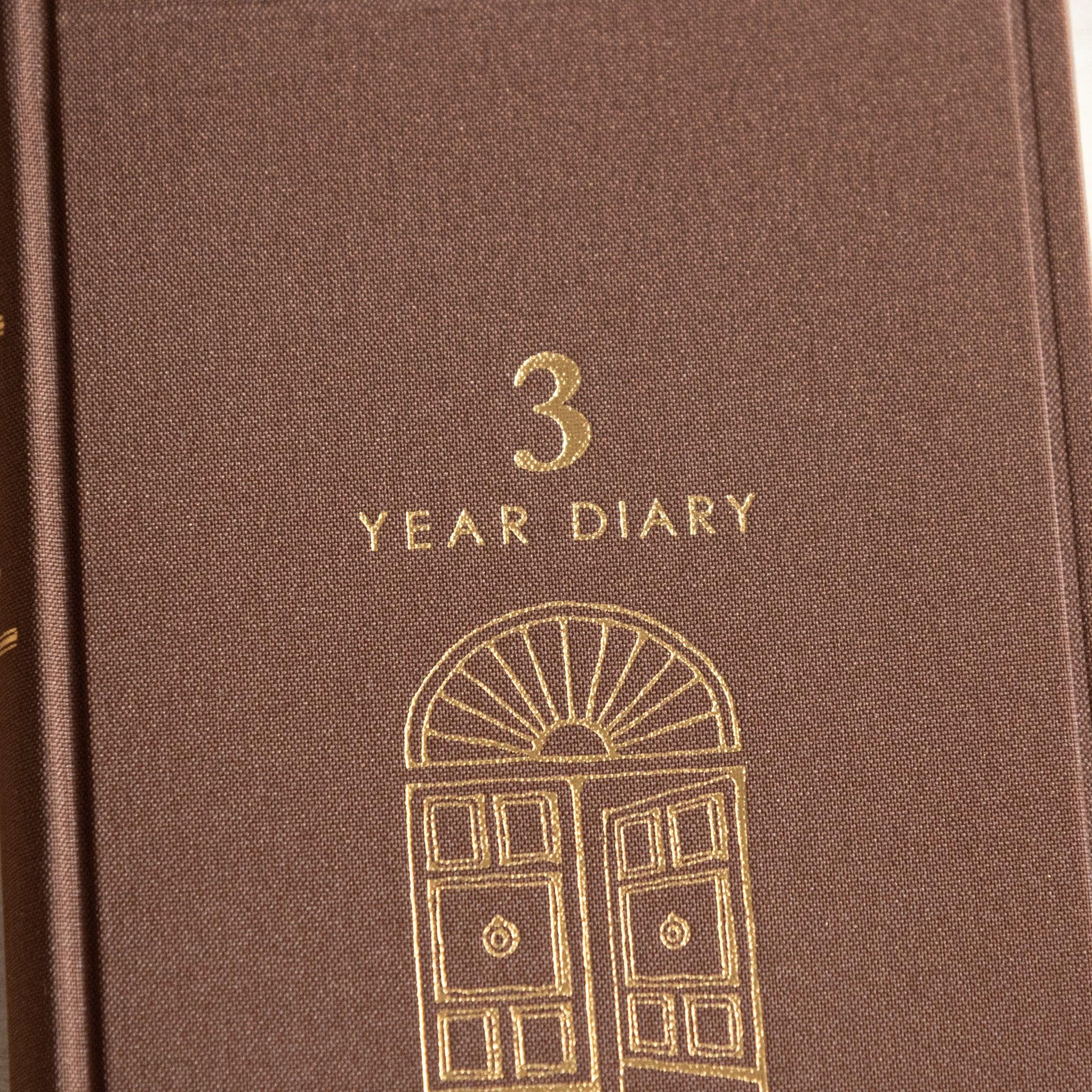 Midori 3-year journal, binding side showing page attachment method, Japanese hardcover 3-year dated diary from Midori with