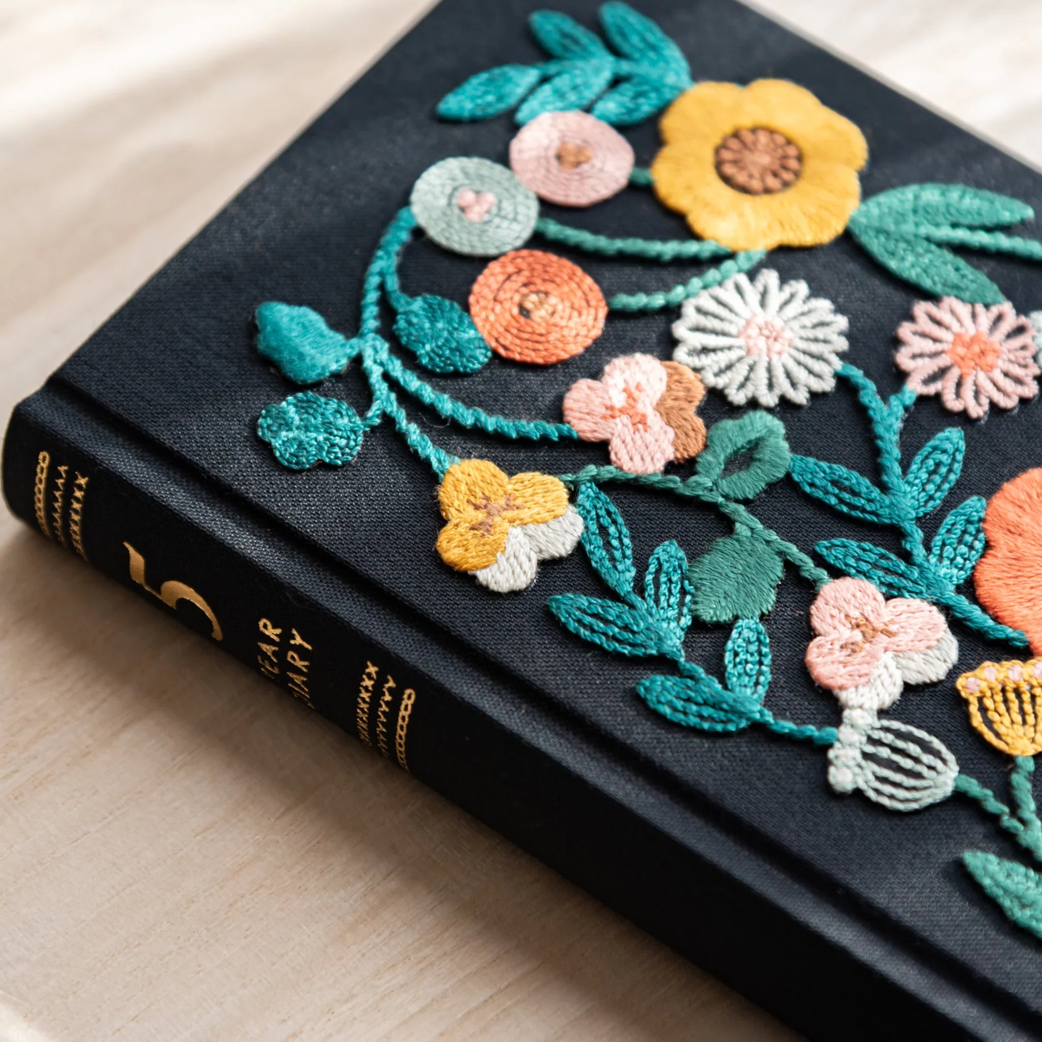 Midori 5-year journal, page corner detail showing paper and binding quality, Japanese stationery item with quality