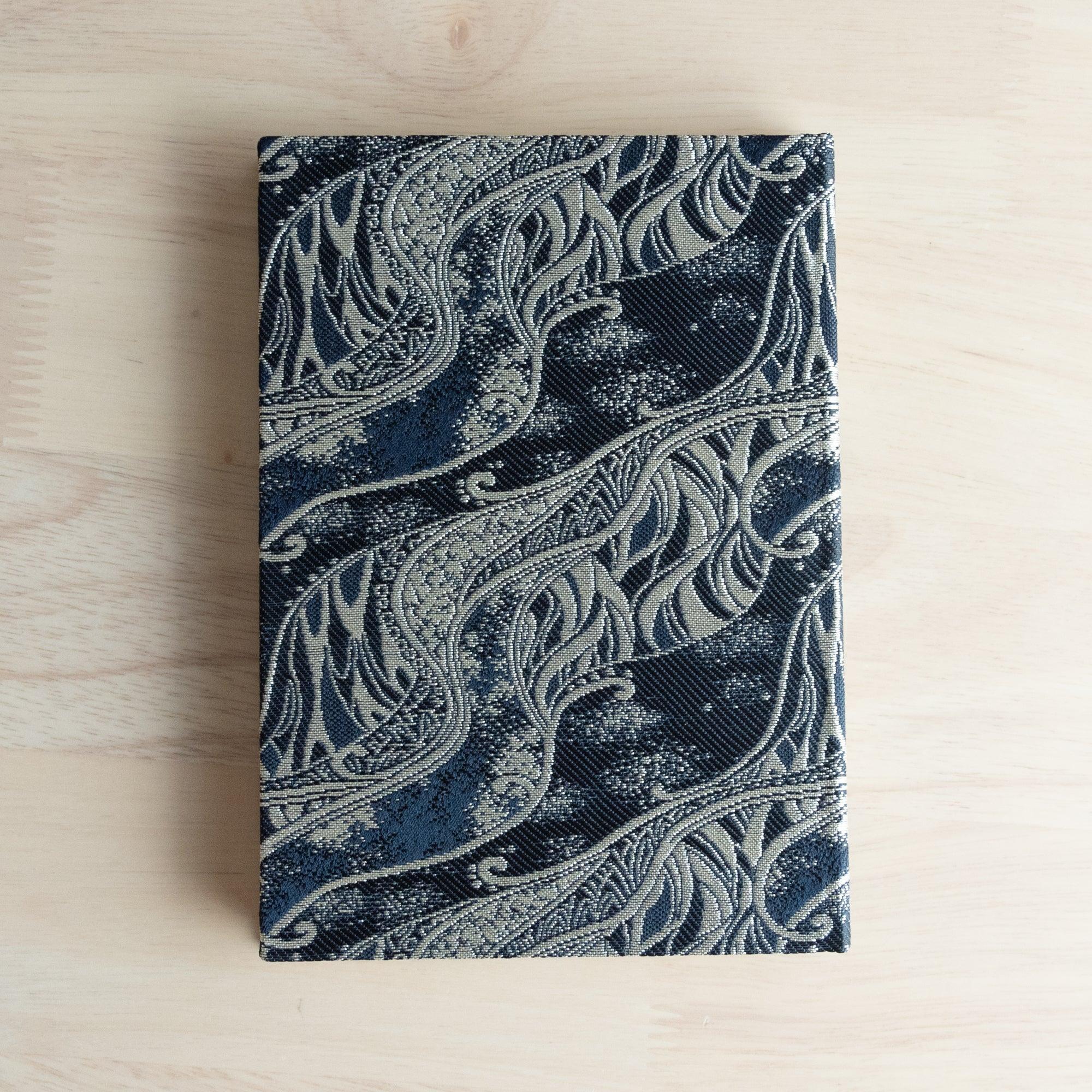 Nishijin Misty Streams B6 journal, back cover textile construction with craft visible detail with binding