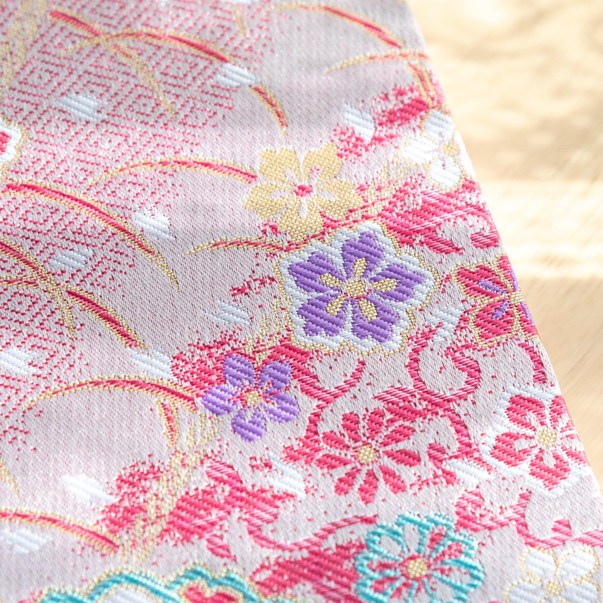 Nishijin Sakura Brocade B6 journal, spine with gold embossing on traditional sakura textile with binding