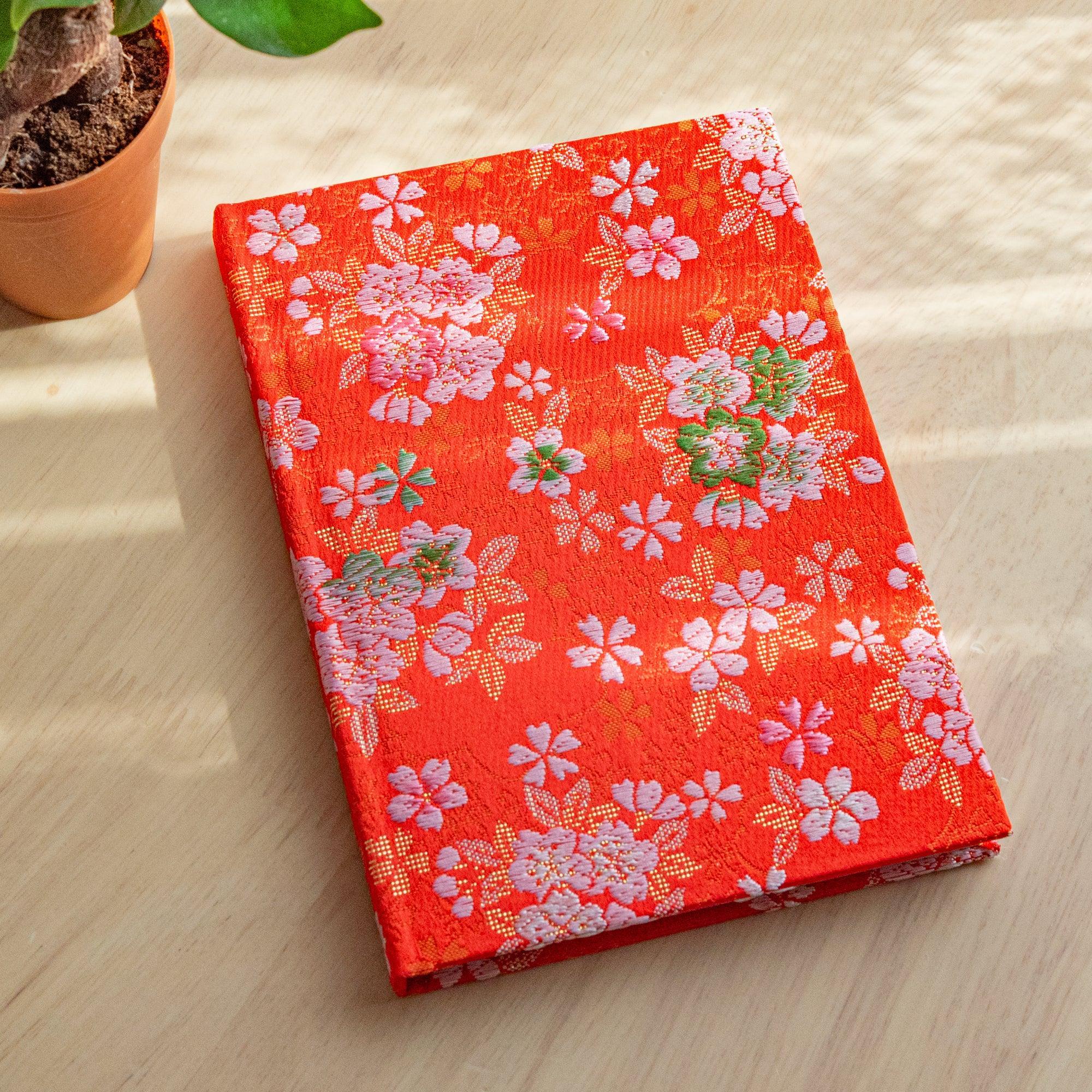 Nishijin textile B6 notebook with traditional brocade Sakura Ensemble cherry design cover with binding
