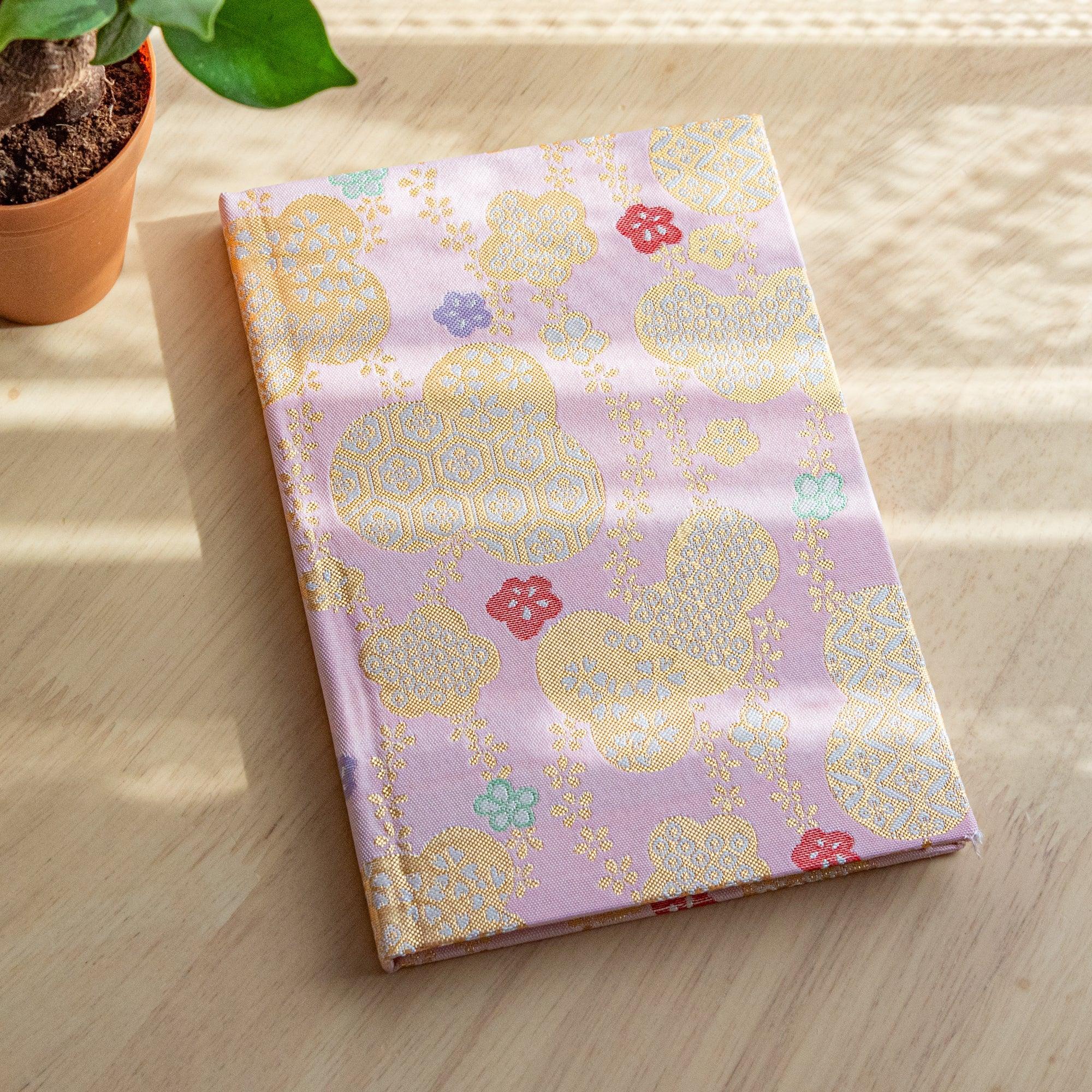 Nishijin textile B6 notebook with Patterns in the Clouds traditional brocade cover design with binding