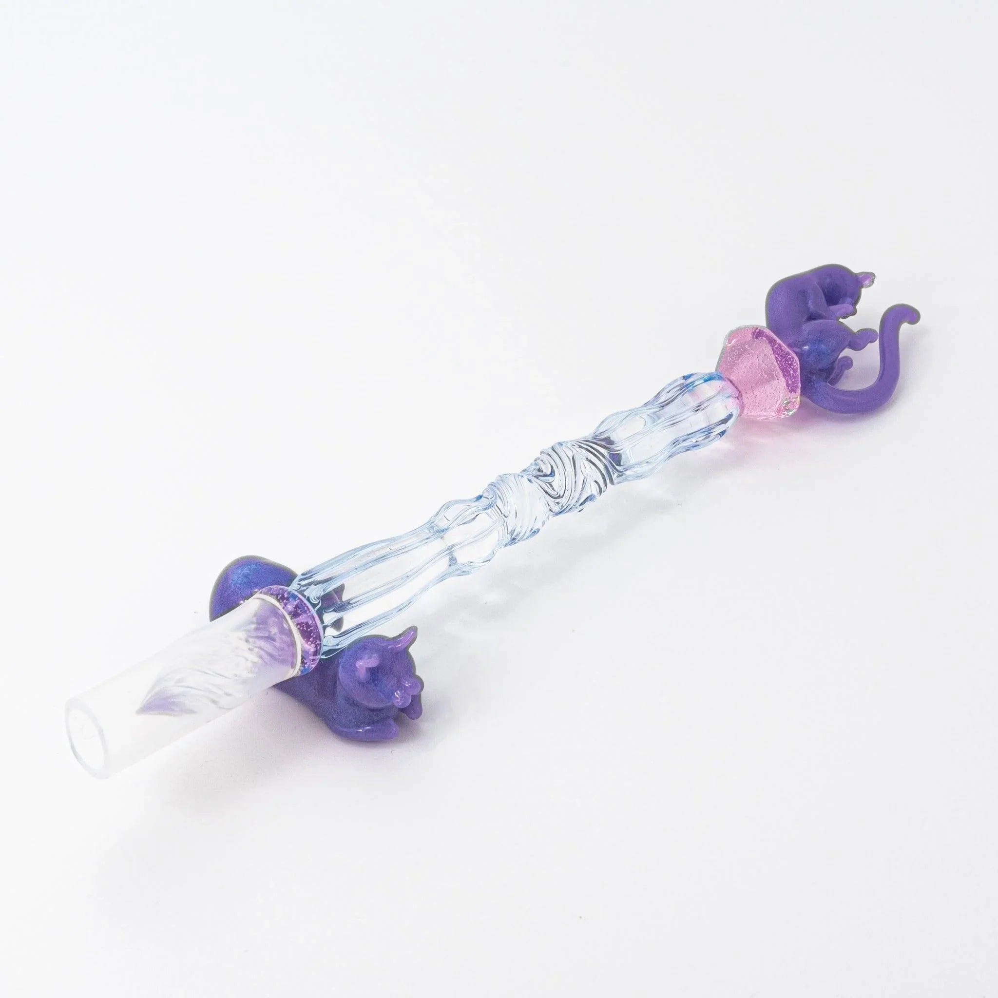 Pastel Purple Cat Glass Dip Pen with cat design and matching ceramic pen rest presented as coordinated stationery set