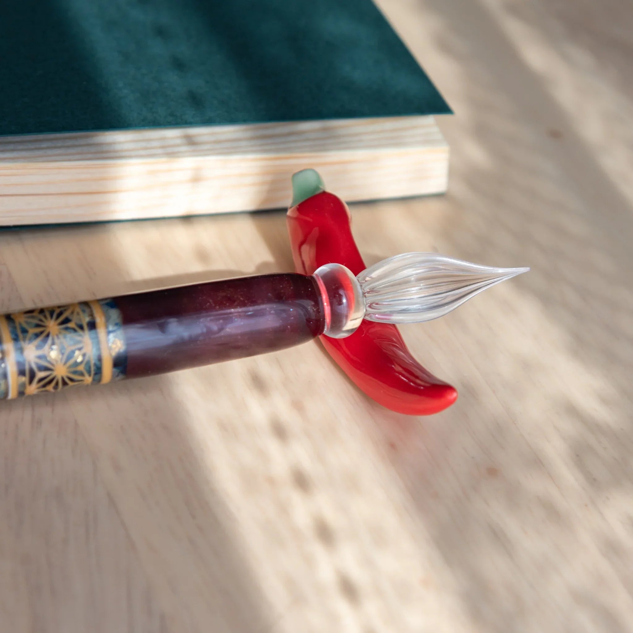 Pepper Handcrafted Pen Rest shaped in red ceramic like cute bell pepper vegetable with artisanal Japanese handmade finish